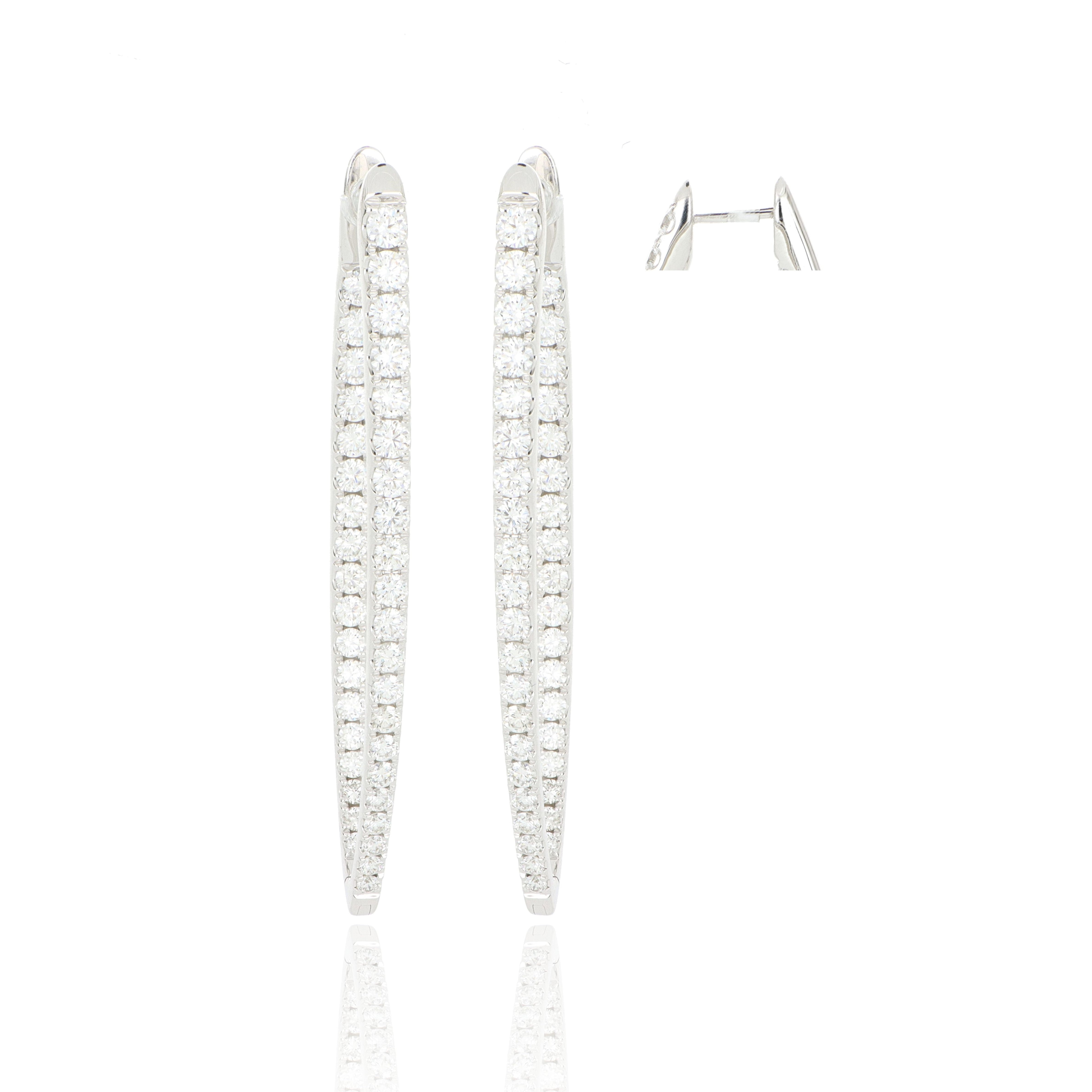 18k White Gold Diamond Imperial Hoop Earrings