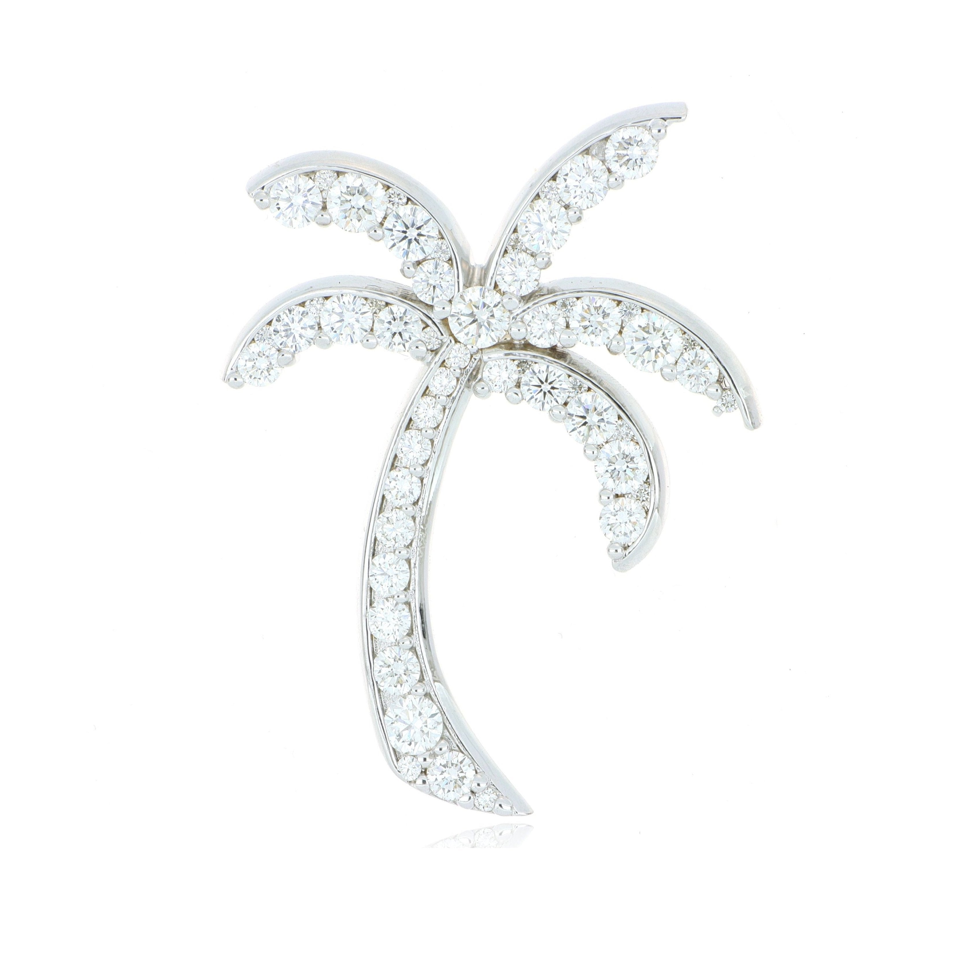 18k White Gold Diamond Palm Tree Pendant