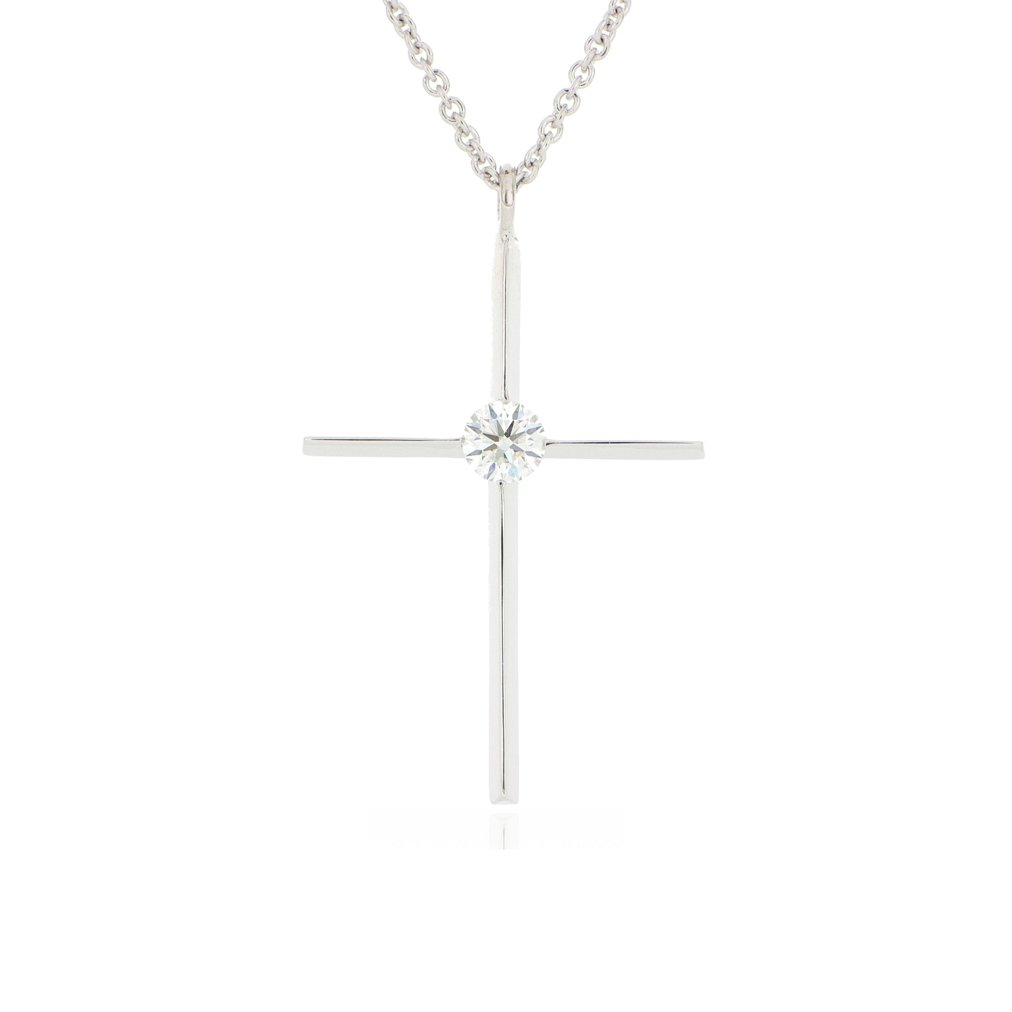 18k White Gold Single Diamond Cross Necklace