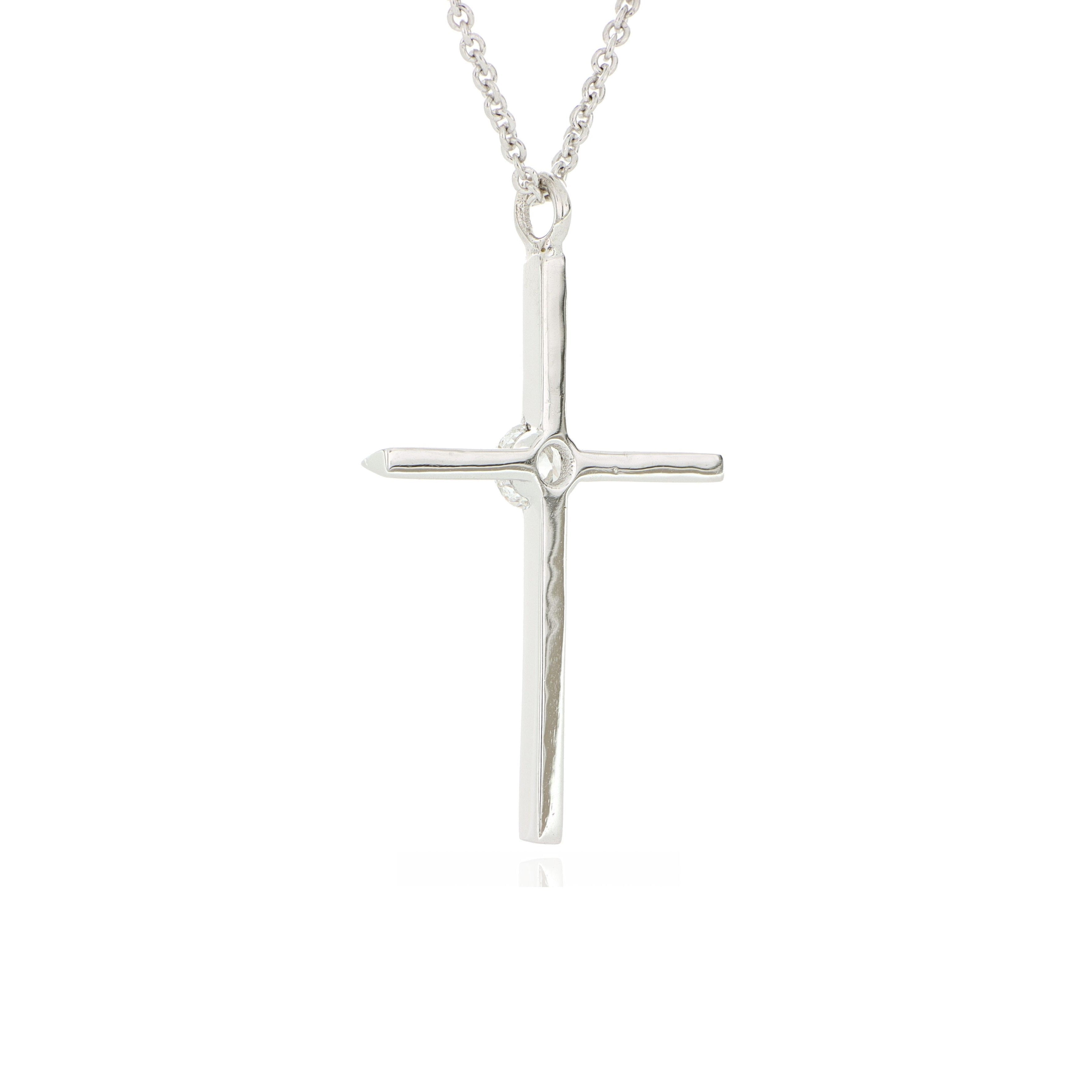 18k White Gold Single Diamond Cross Necklace