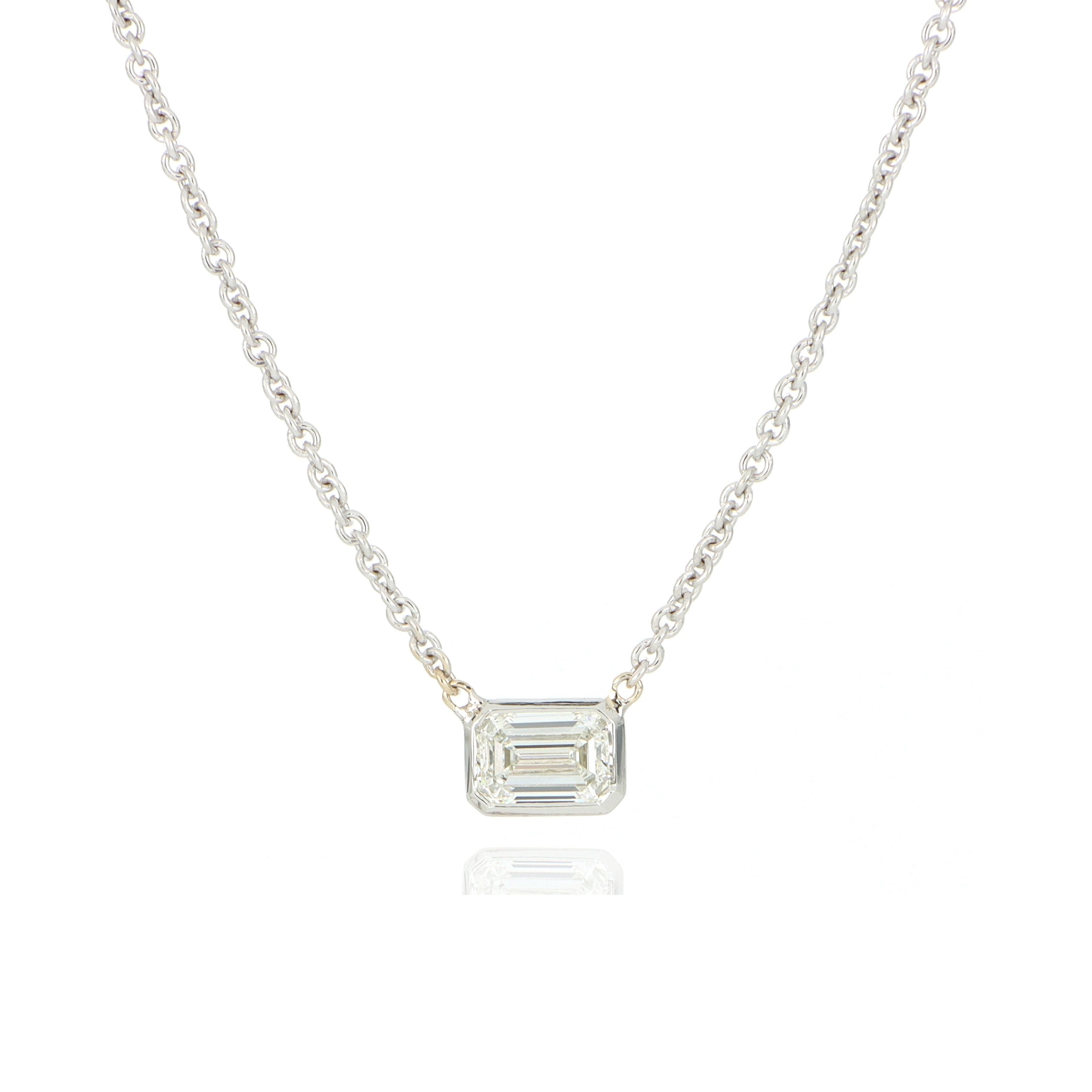 18k White Gold Solitaire Bezel Set Diamond Necklace