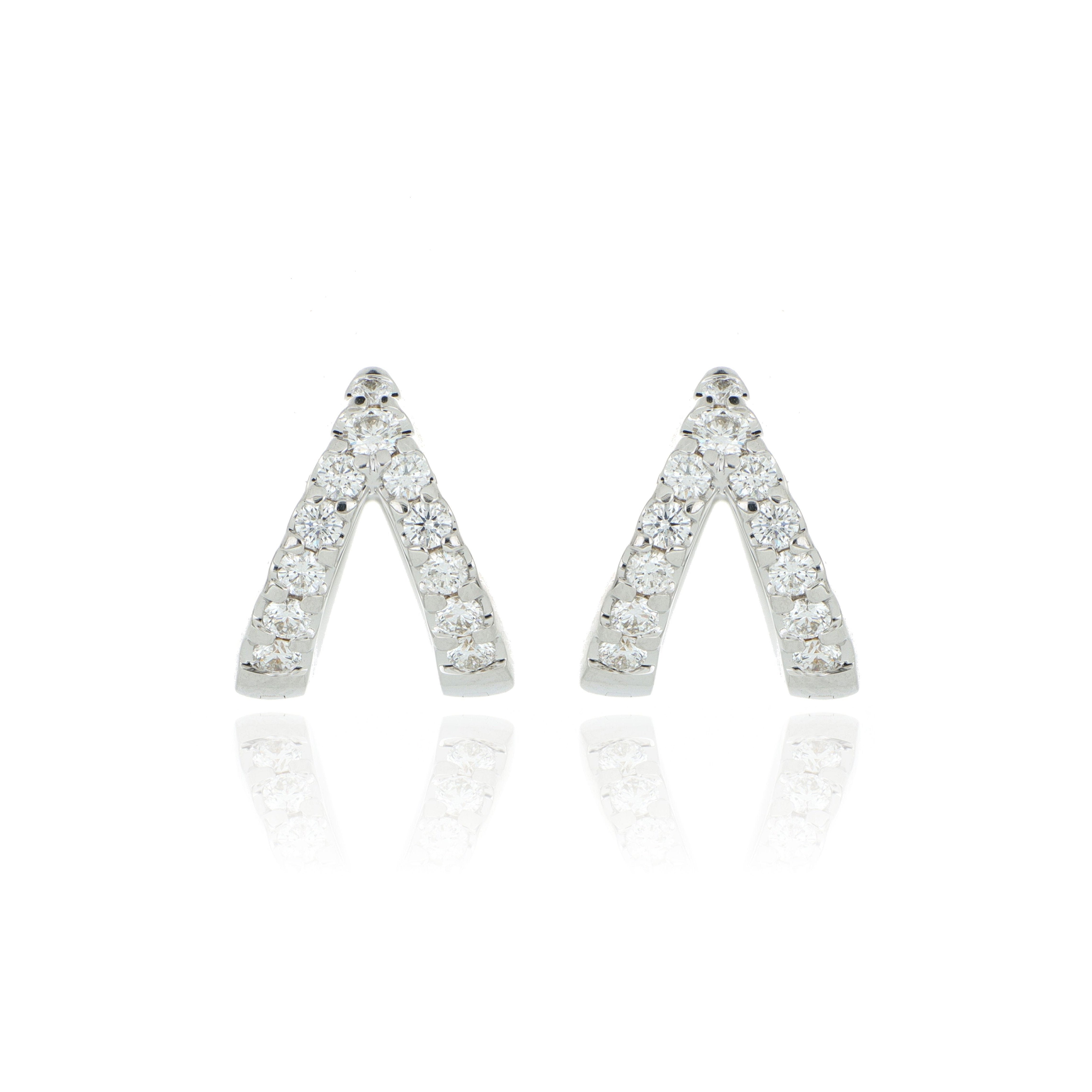 18k White Gold Split Diamond Huggie Earrings