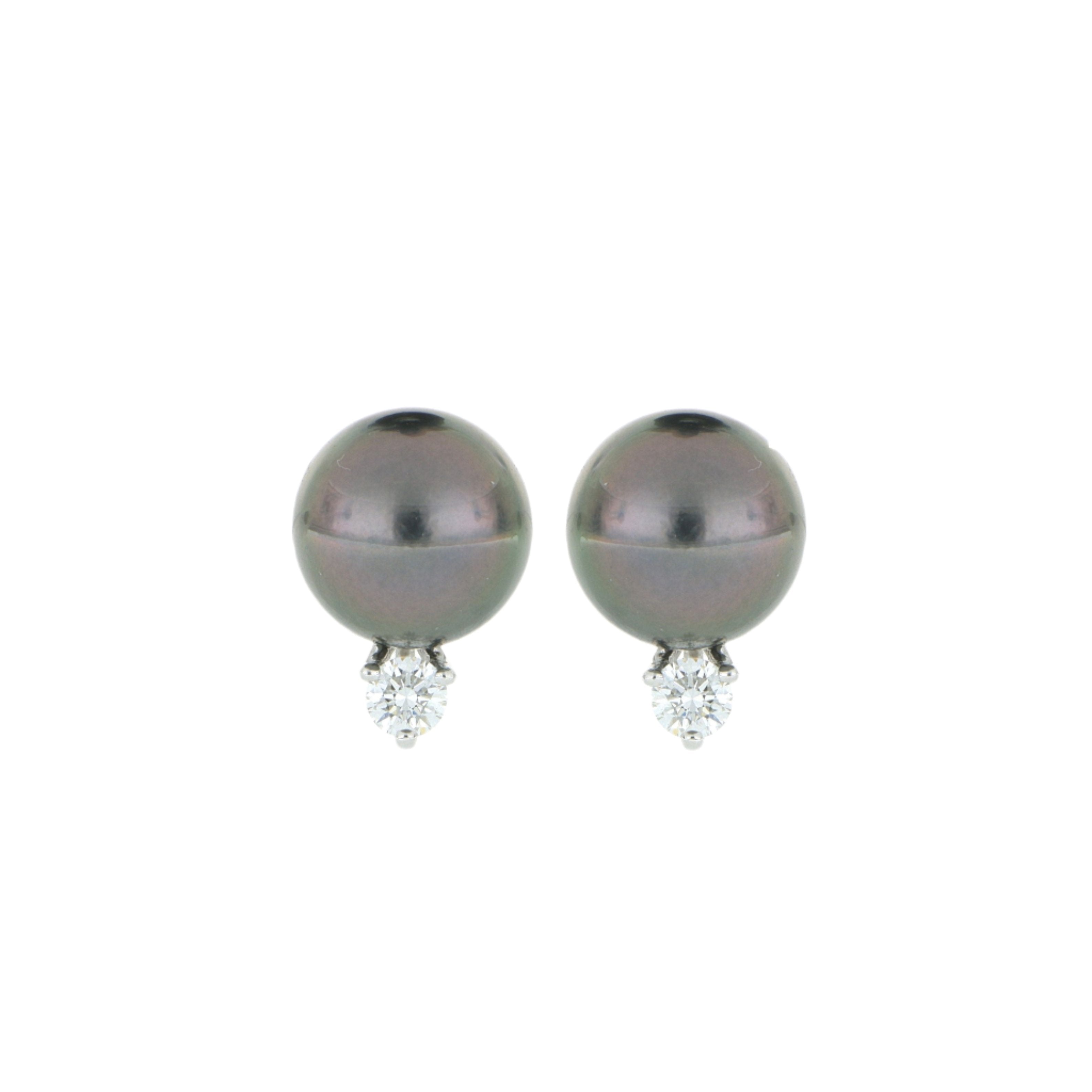 18k White Gold Tahitian Pearl and Diamond Studs