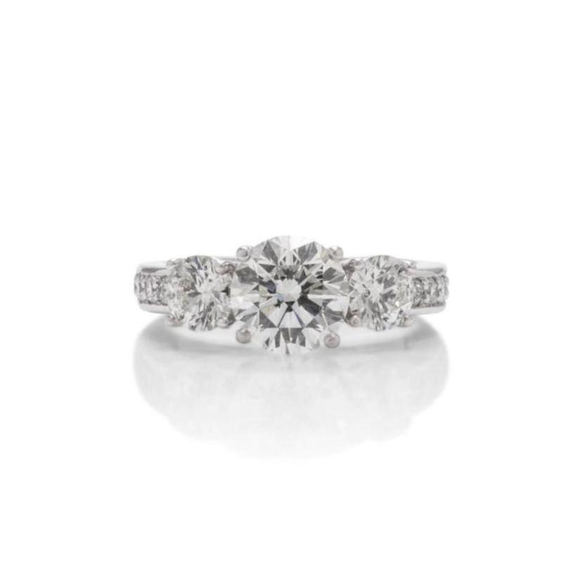 18k White Gold and Platinum Custom 3 Stone Engagement Ring