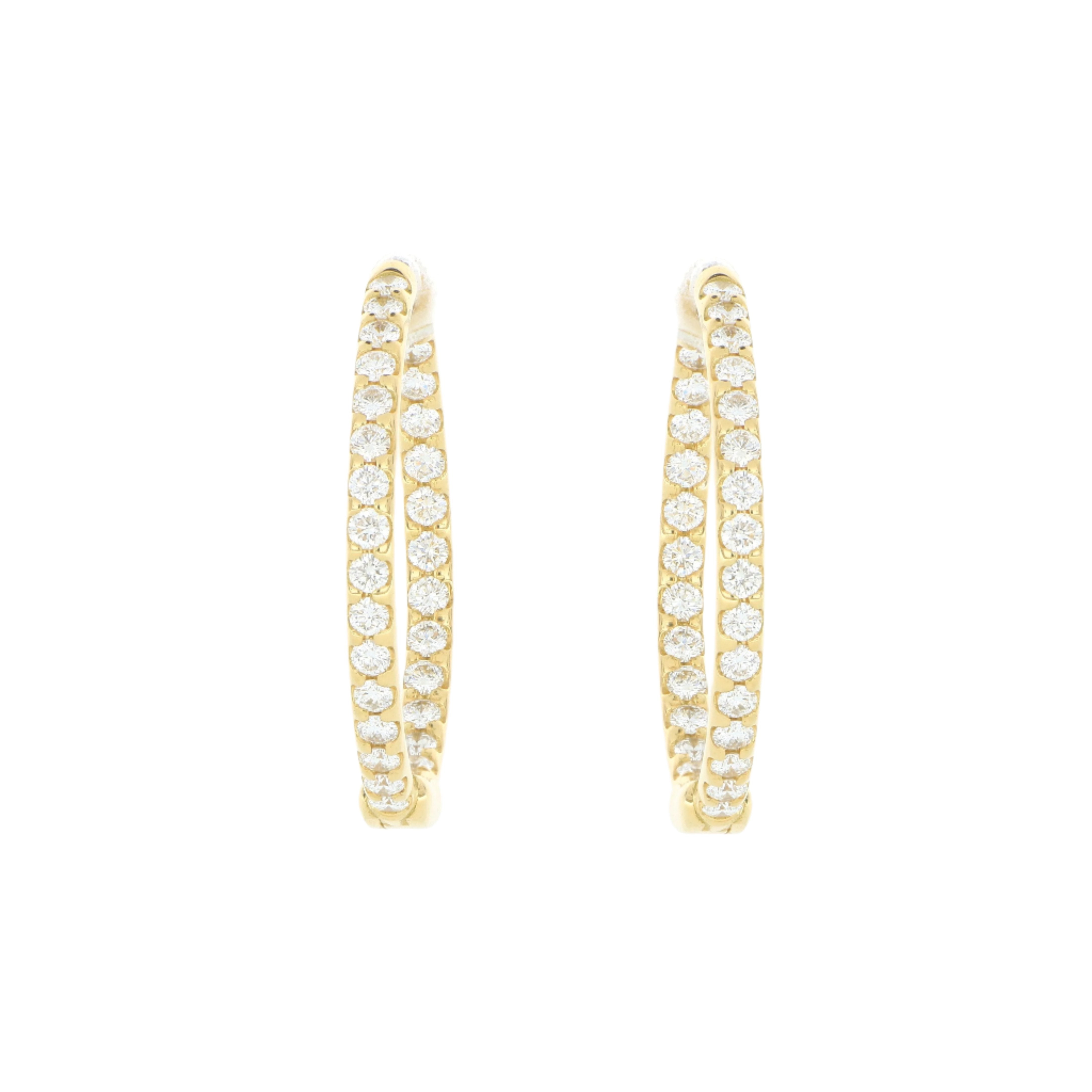 18k Yellow Gold 22mm Inside Out Diamond Hoop Earrings