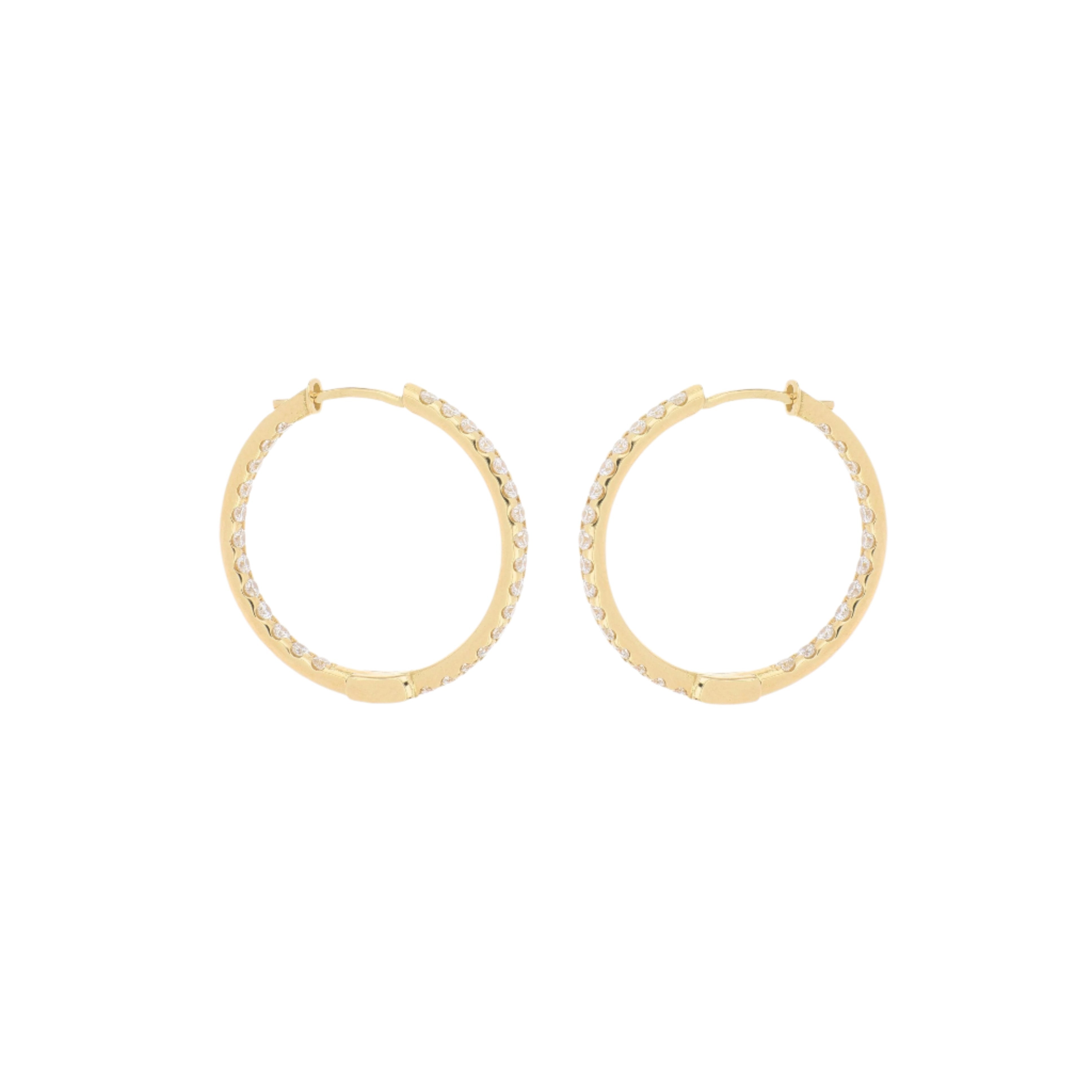 18k Yellow Gold 22mm Inside Out Diamond Hoop Earrings