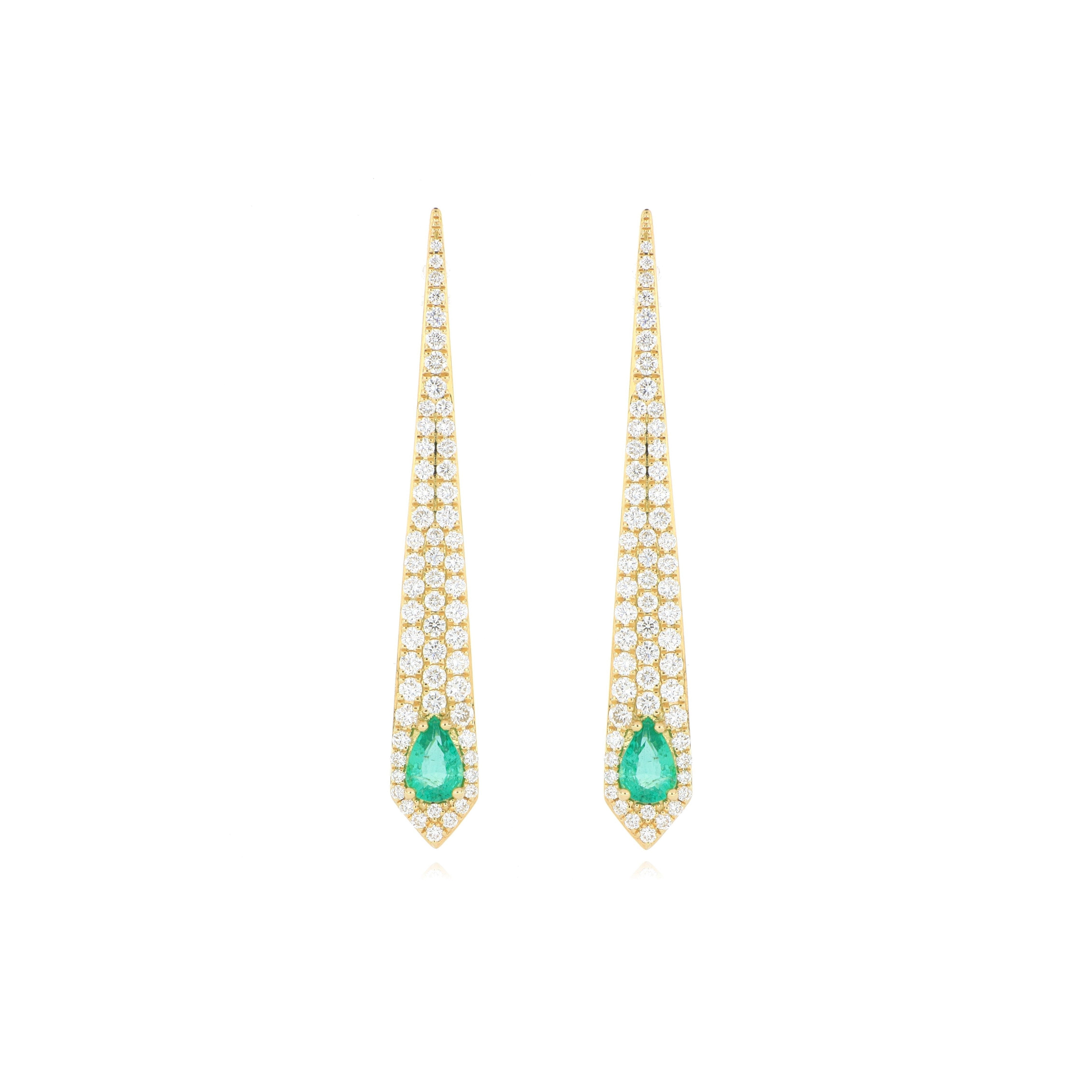 18k Yellow Gold Emerald and Diamond Earrings