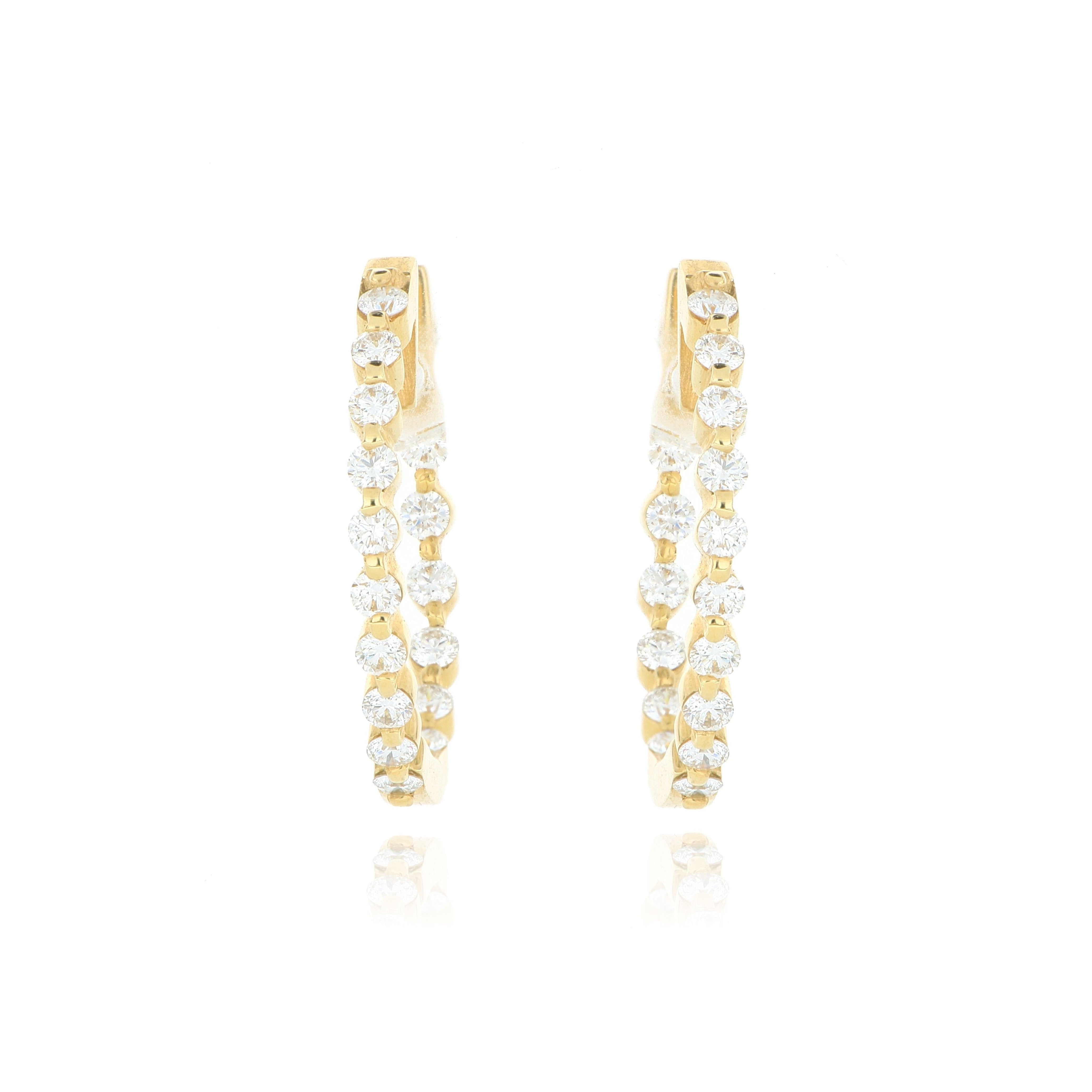 18k Yellow Gold Inside Outside Diamond Hoop Earrings - Charles Koll Jewelers