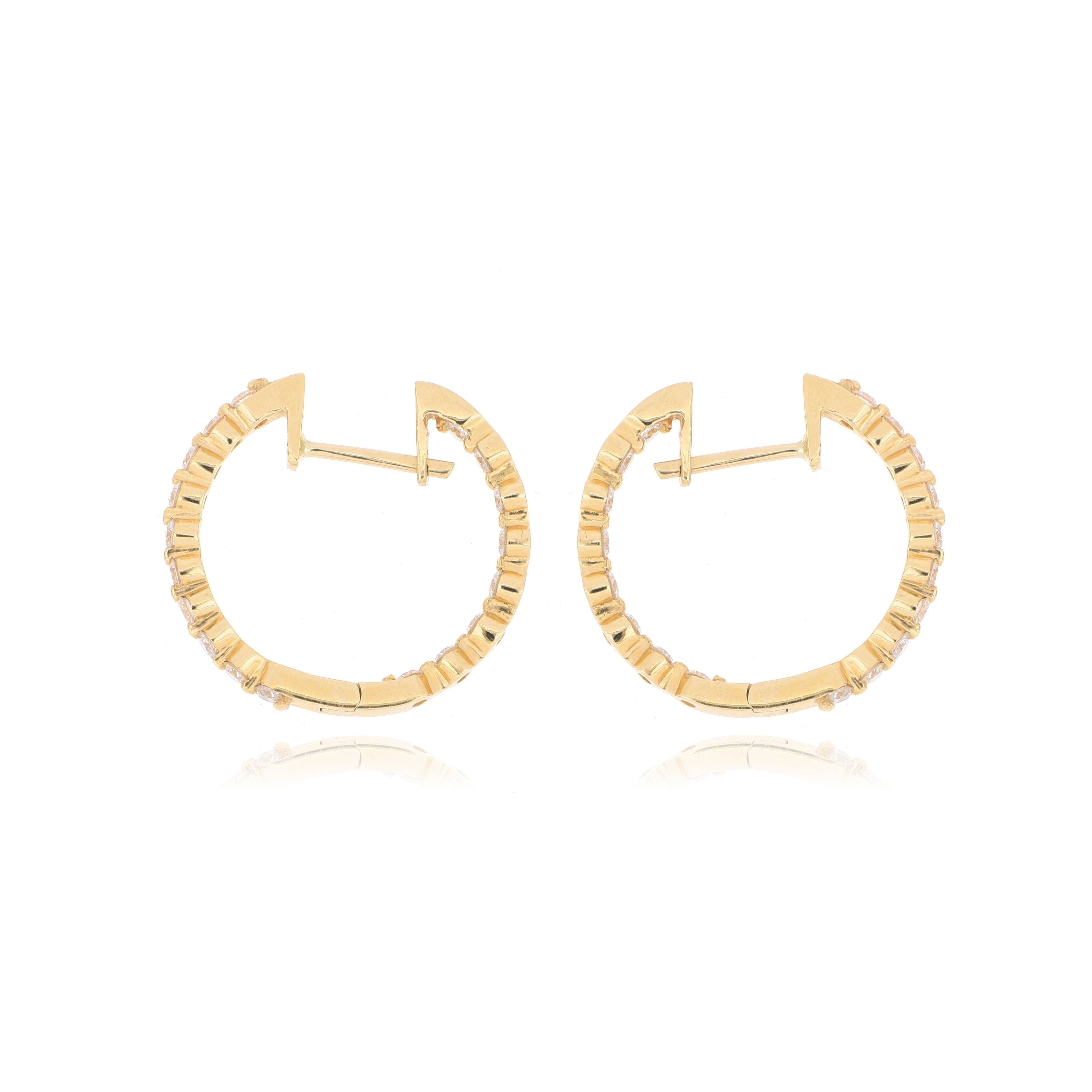 18k Yellow Gold Inside Outside Diamond Hoop Earrings - Charles Koll Jewelers