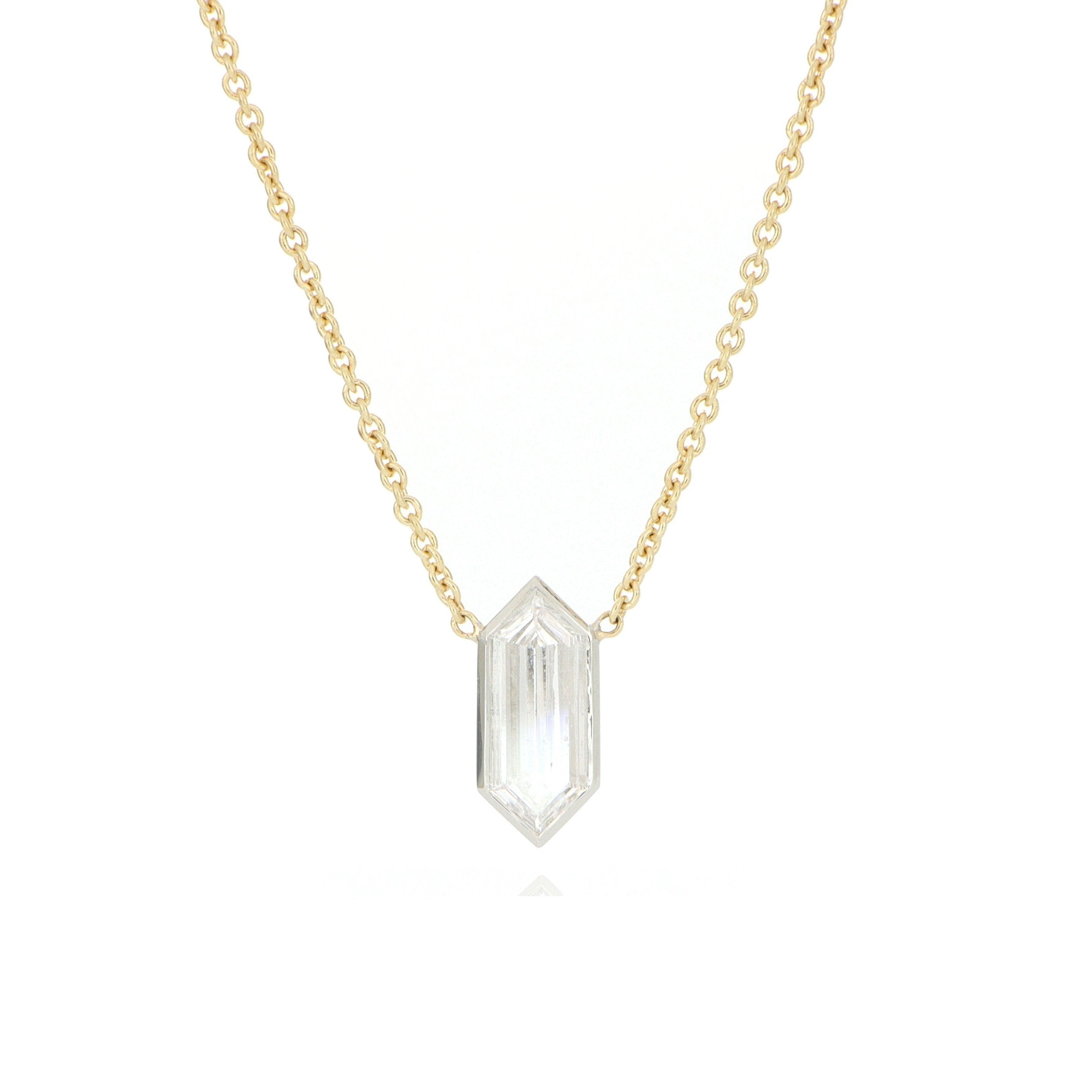 18k Yellow Gold and Platinum Bezel Set Diamond Necklace