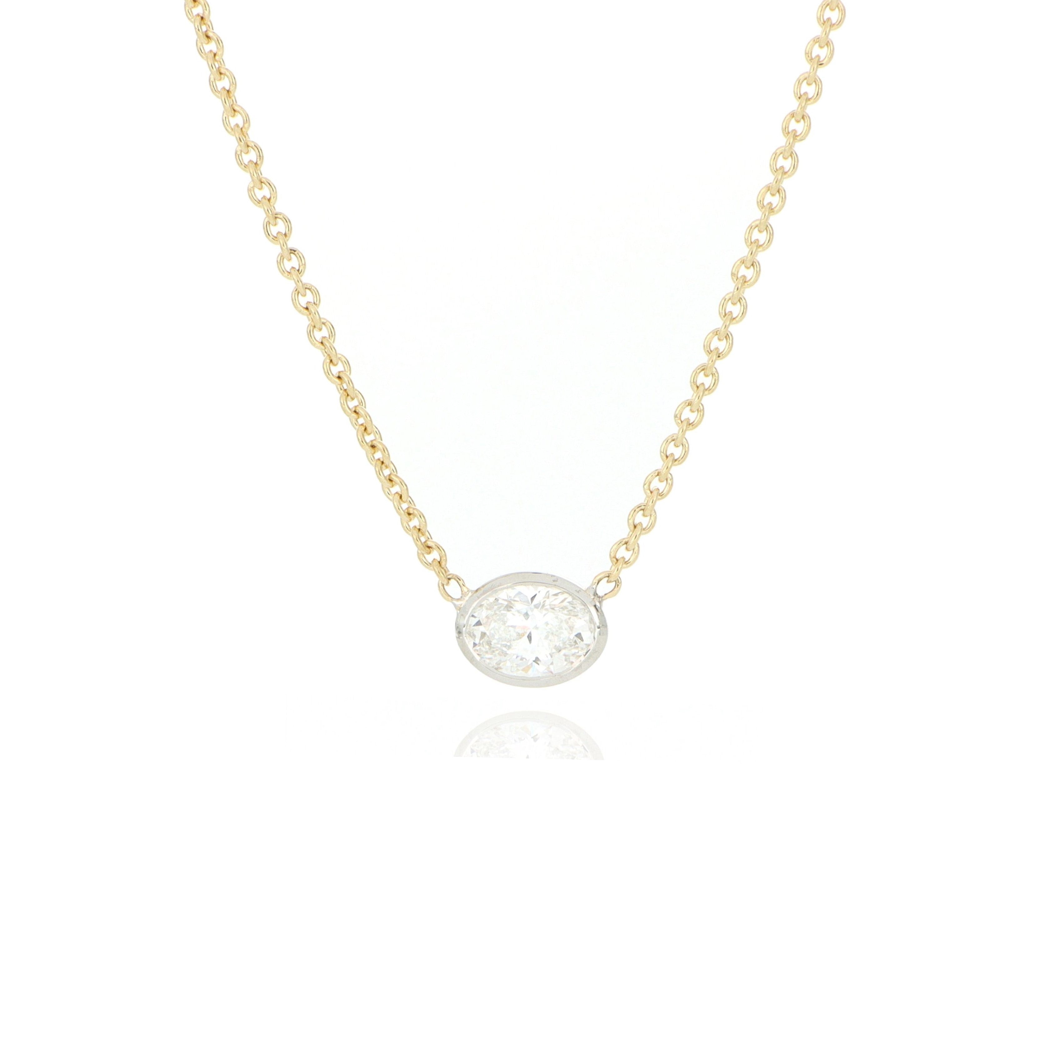 18k Yellow Gold and Platinum Bezel Set Diamond Necklace