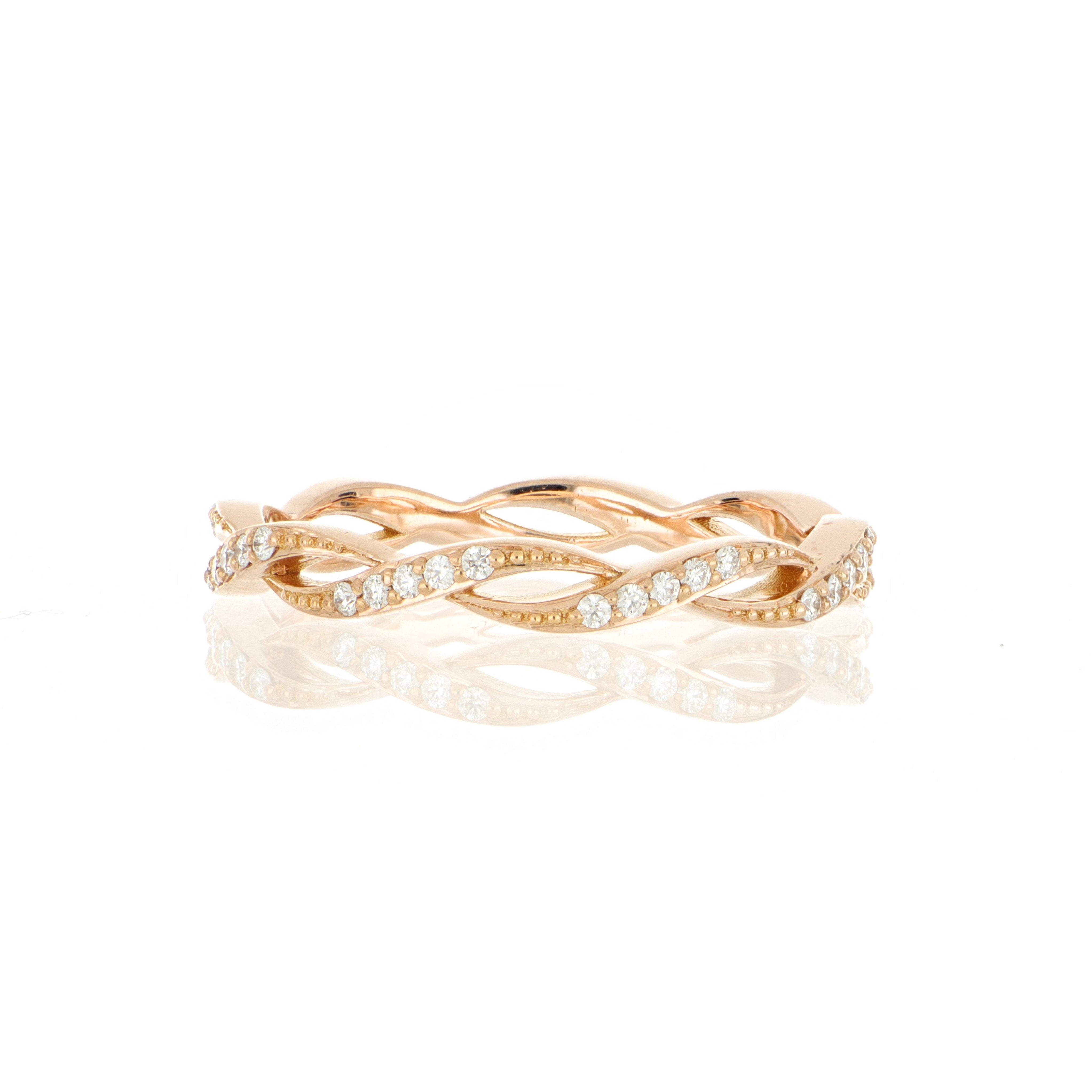 18k Rose Gold Dainty Weave Diamond Eternity Wedding Band