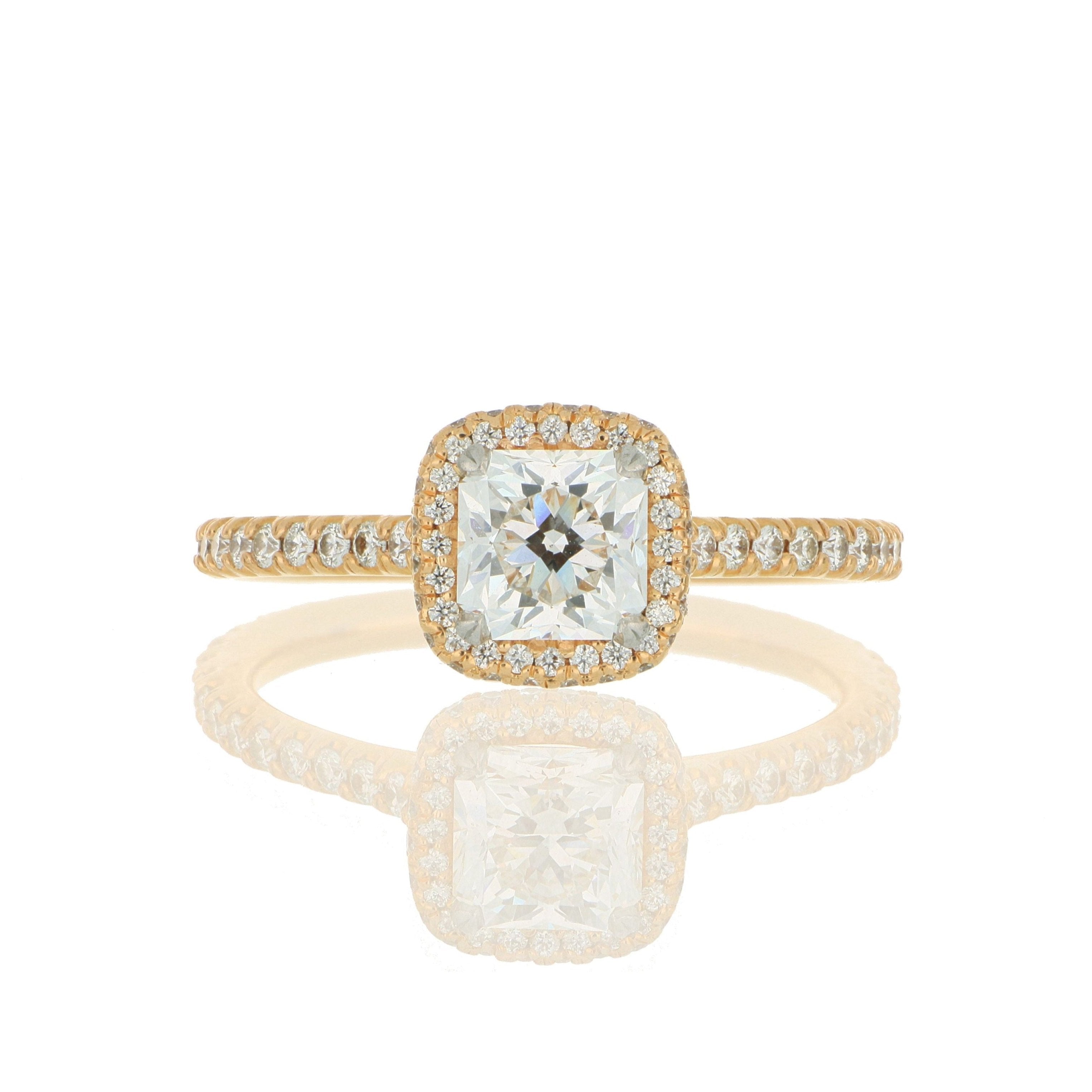 18k Rose Gold Diamond Halo Engagement Ring