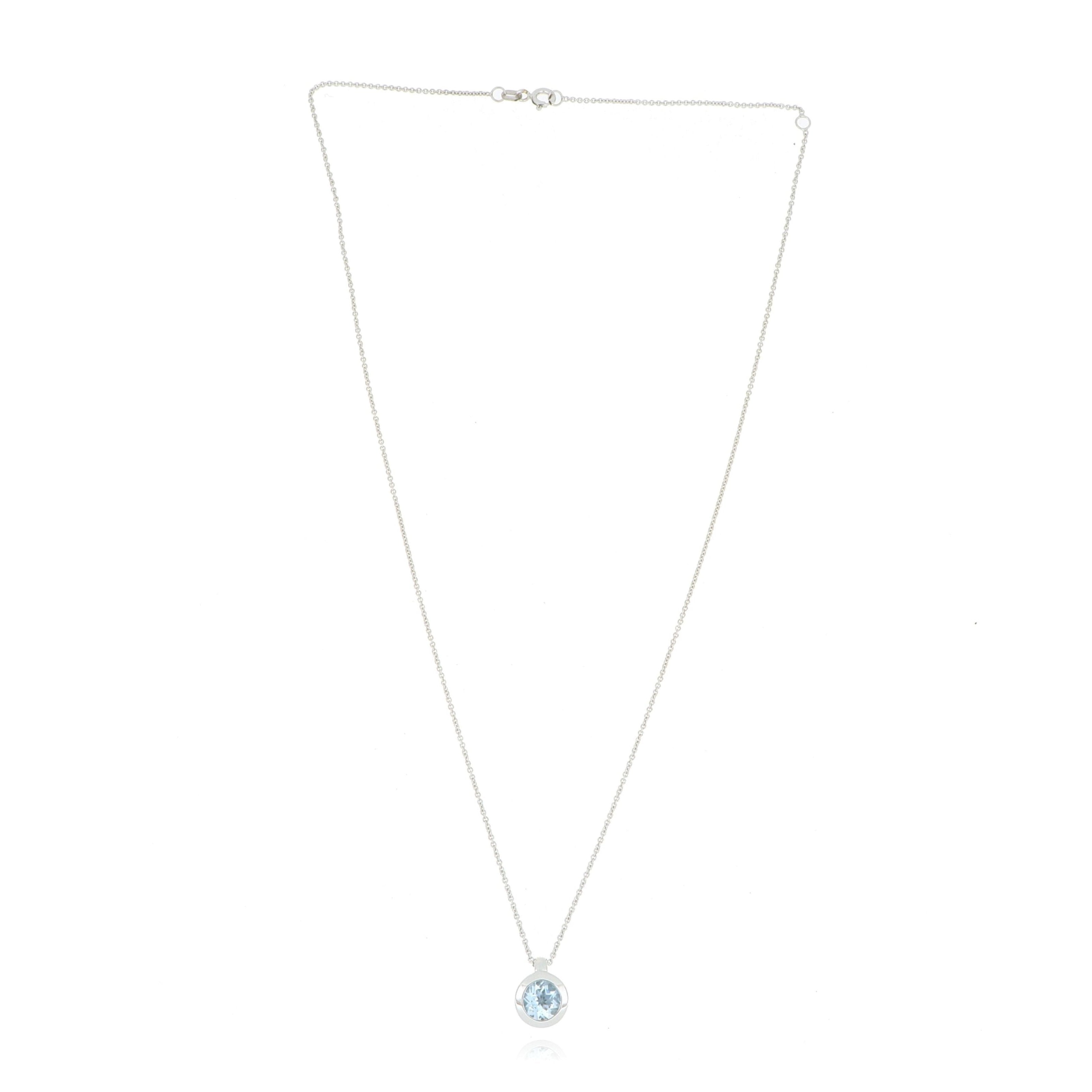 18k White Gold Bezel Set Aquamarine Necklace