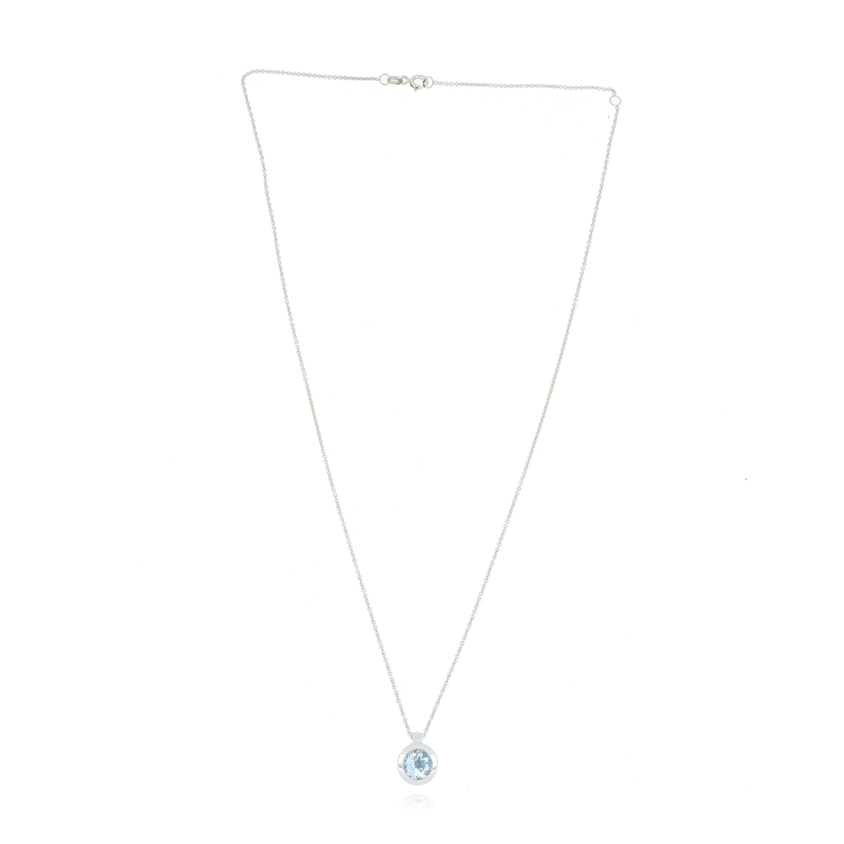 18k White Gold Bezel Set Aquamarine Necklace