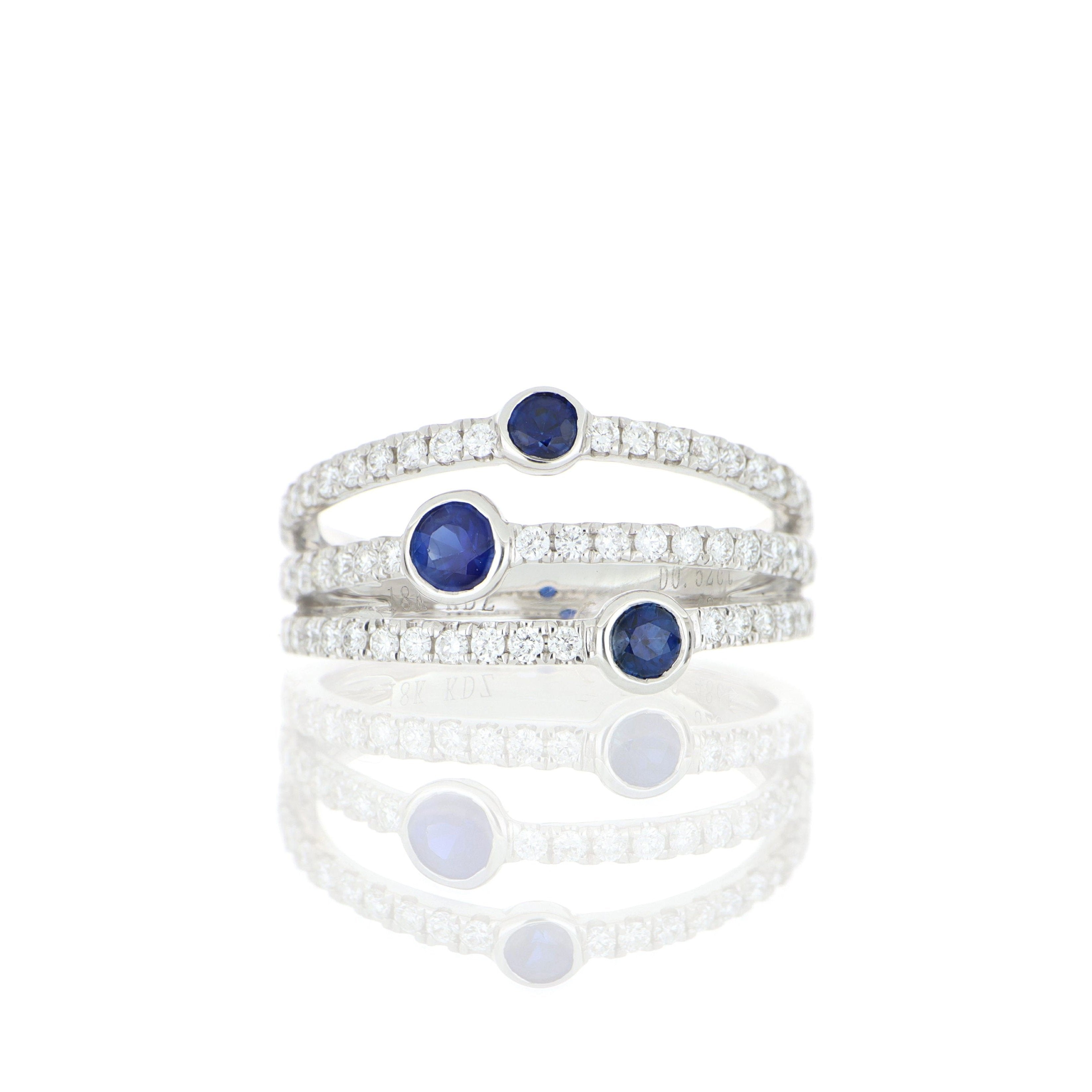 18k White Gold Blue Sapphire and Diamond Cocktail Ring