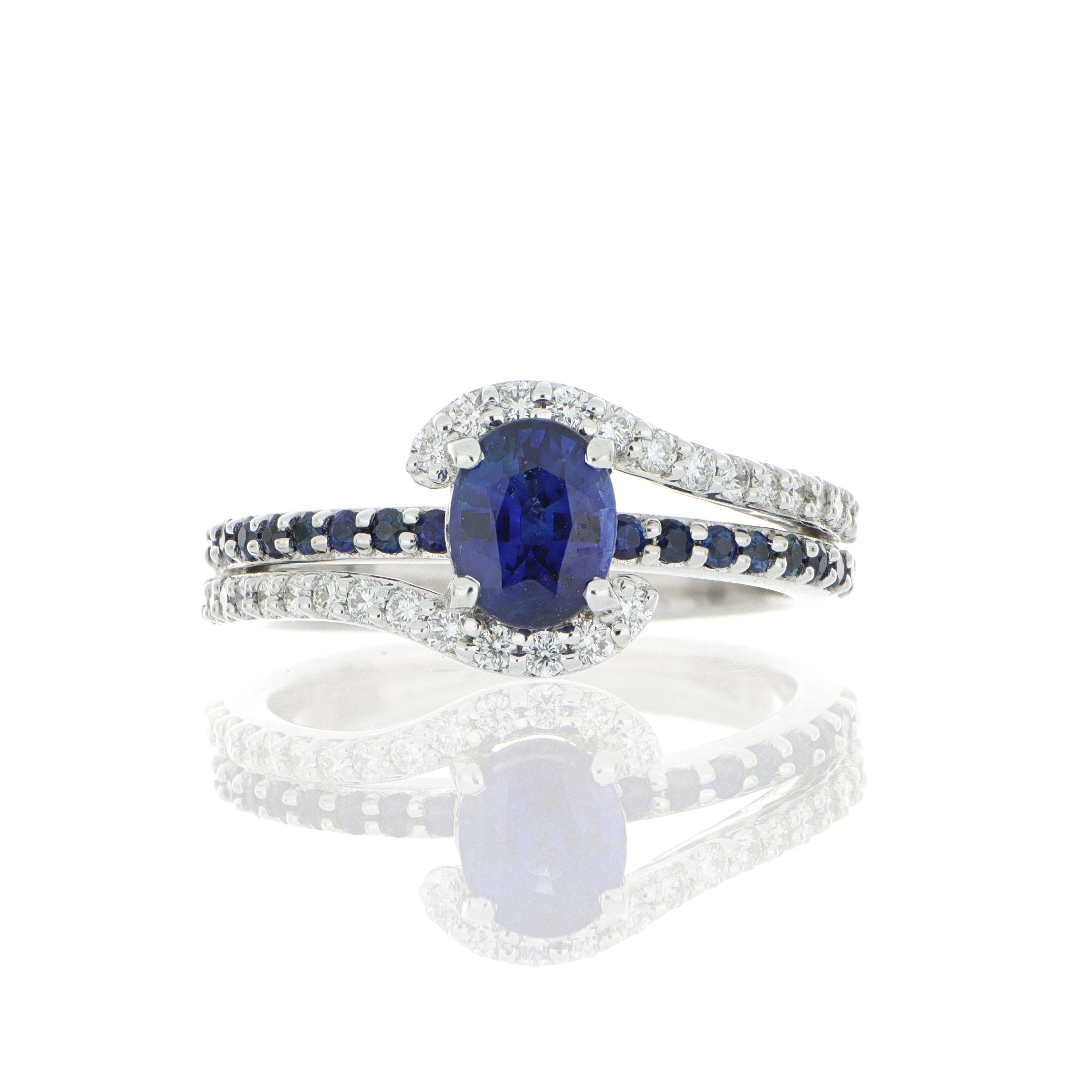 18k White Gold Blue Sapphire and Diamond Ring