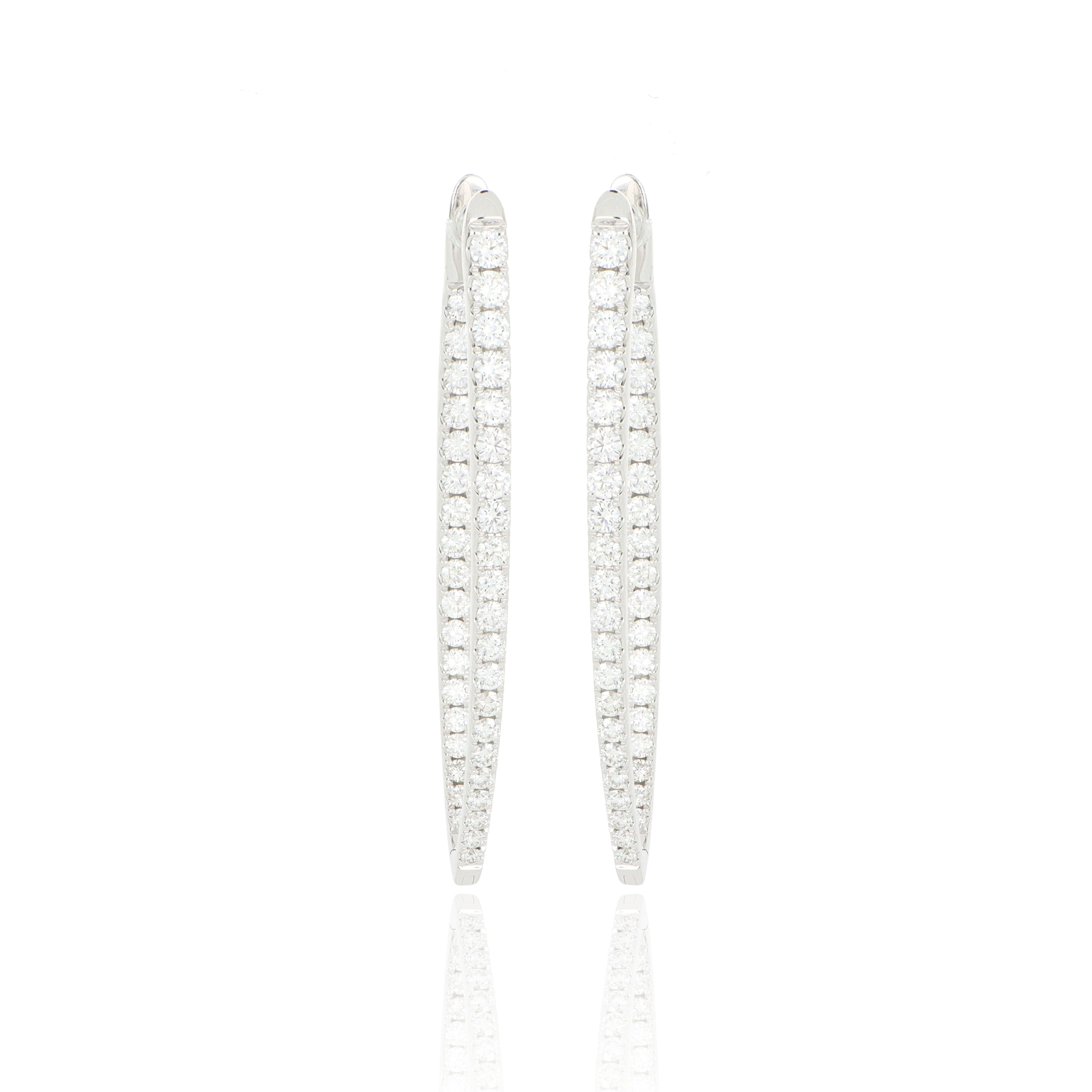 18k White Gold Diamond Imperial Hoop Earrings