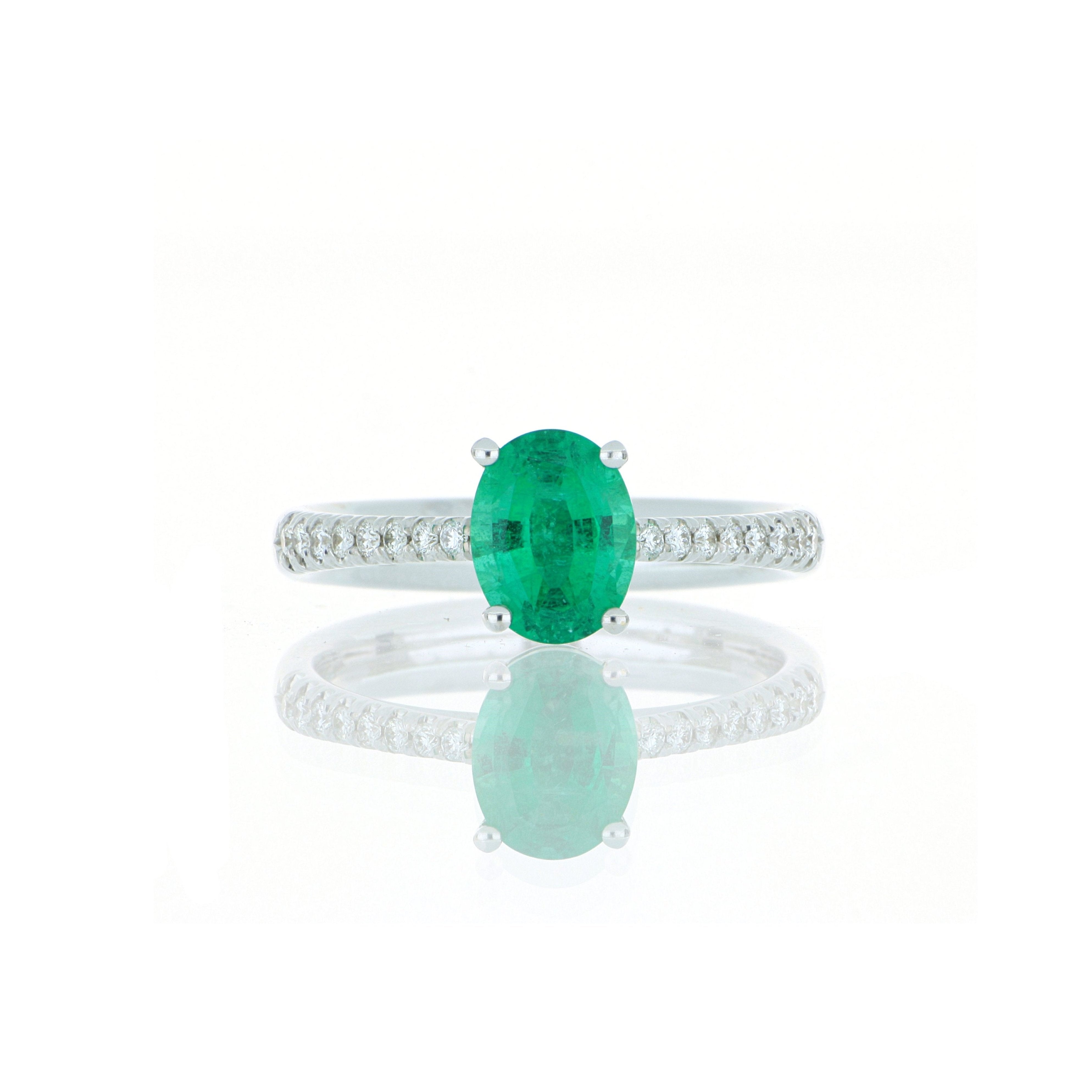 18k White Gold Emerald and Diamond Ring