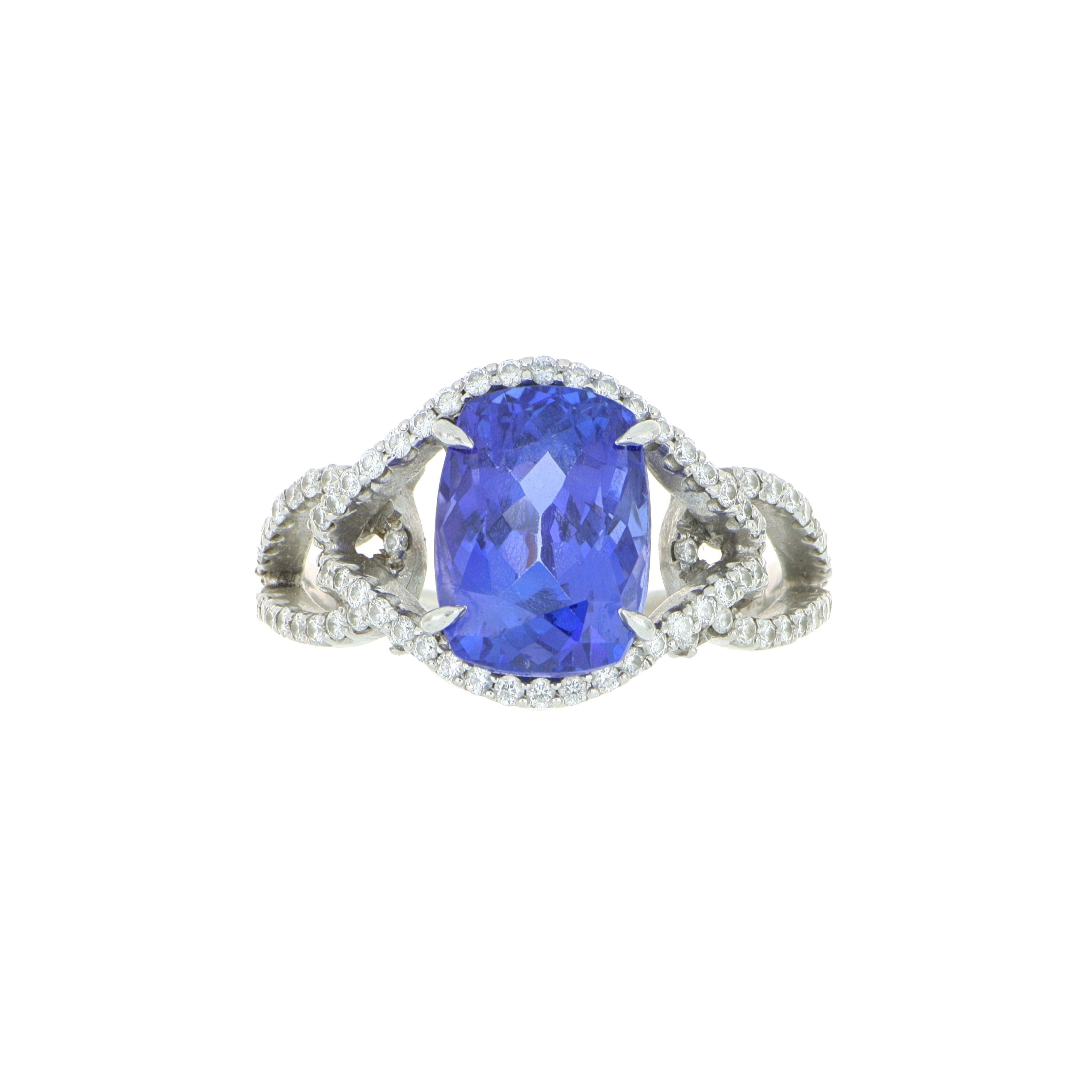 18k White Gold Tanzanite and Diamond Ring