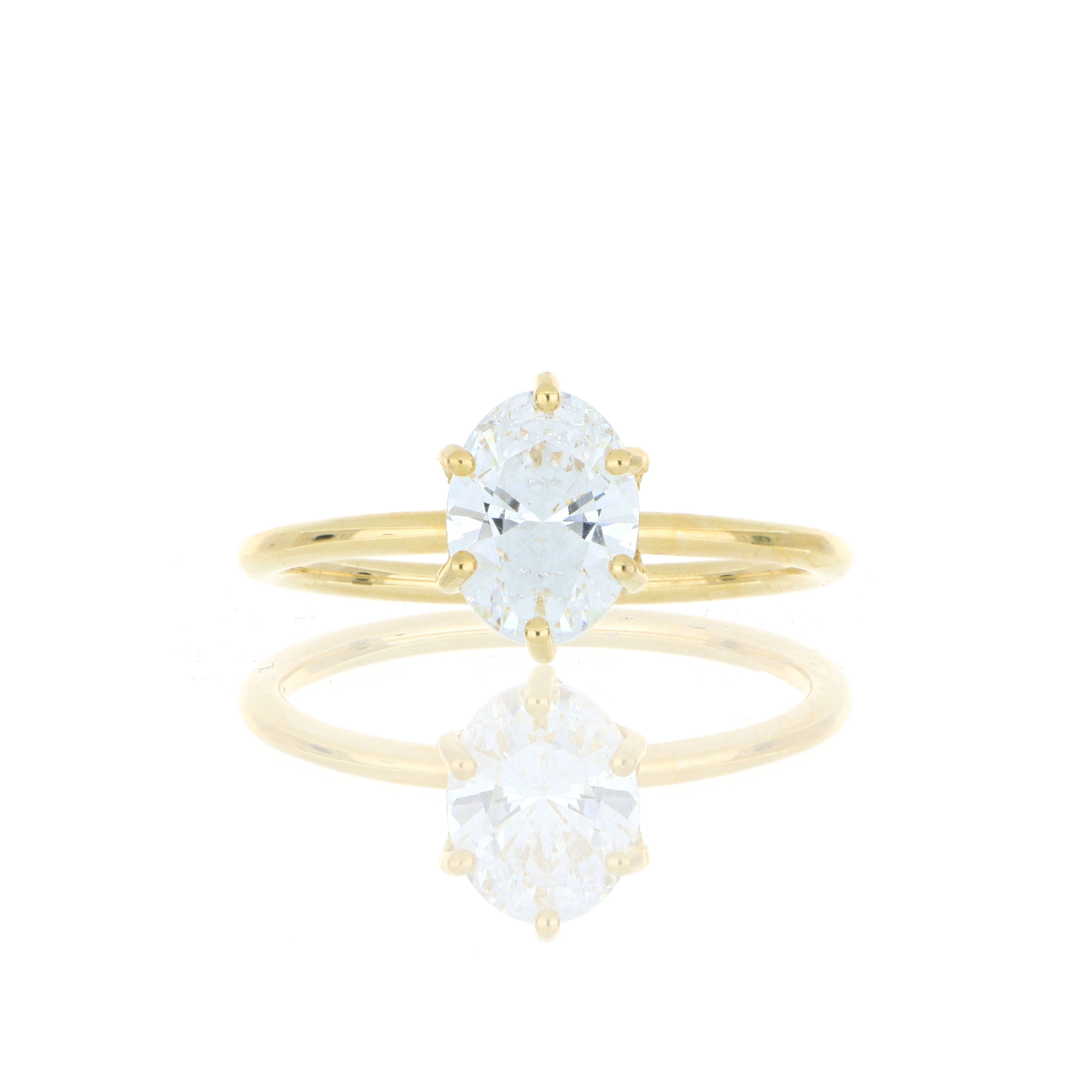 18k Yellow Gold 6 Prong Semi-Mount for Oval Shaped Solitaire