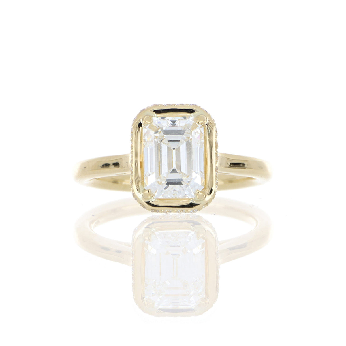 18k Yellow Gold Rectangular Shaped Diamond Halo Engagement RIng