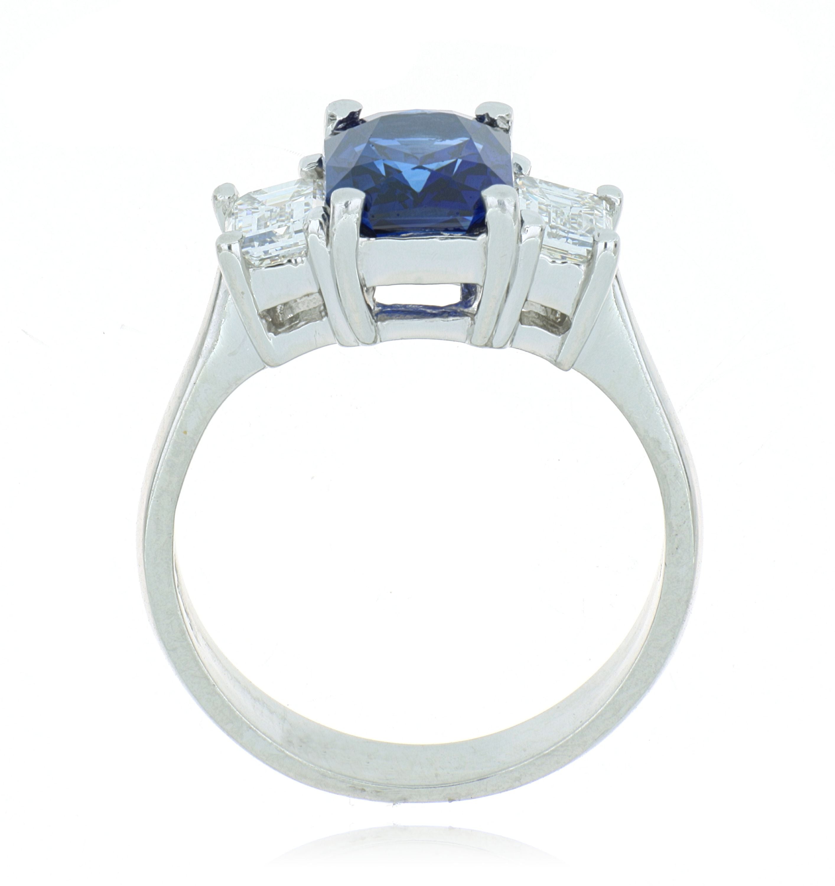 Platinum Blue Sapphire and Diamond Ring