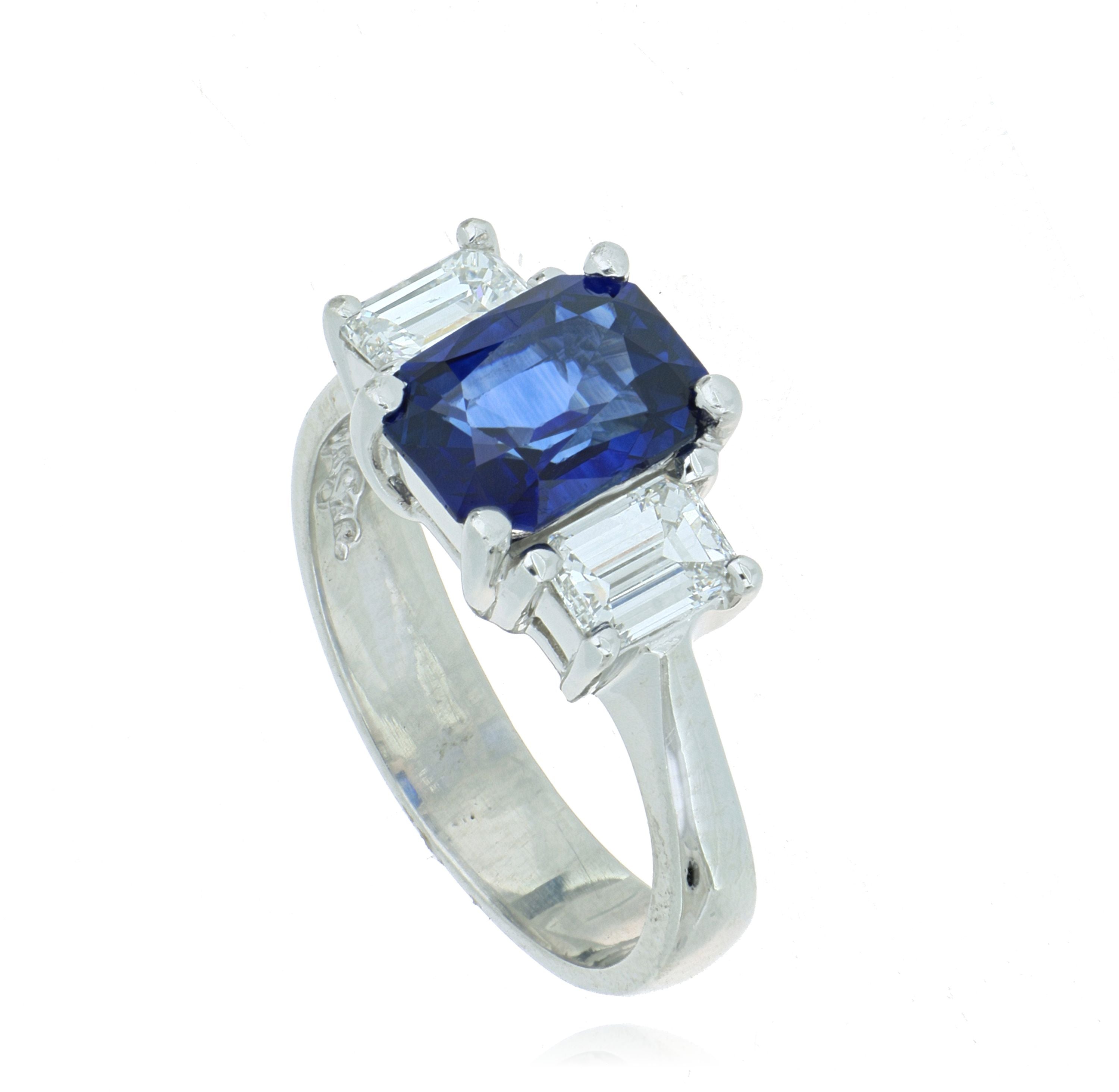 Platinum Blue Sapphire and Diamond Ring