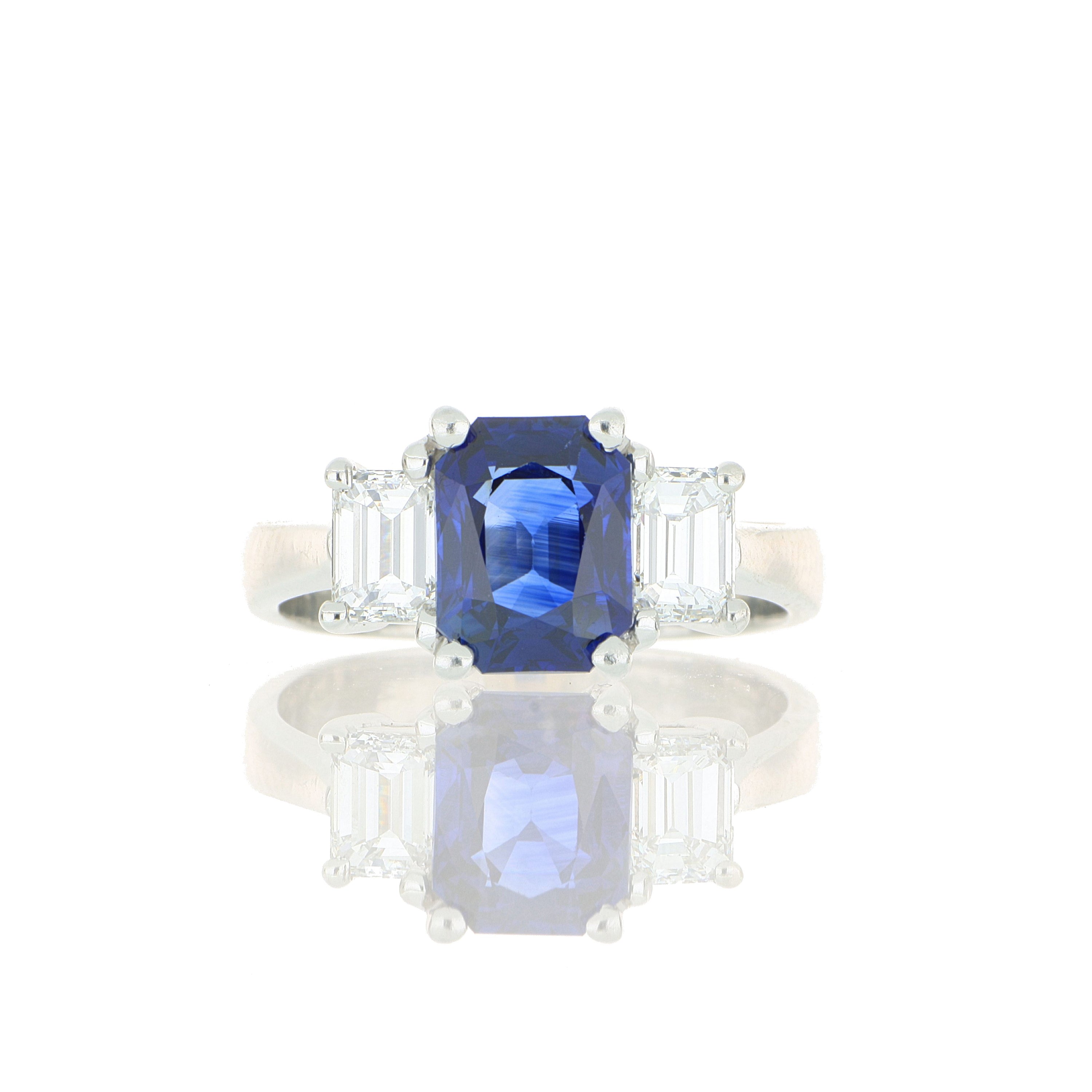 Platinum Blue Sapphire and Diamond Ring