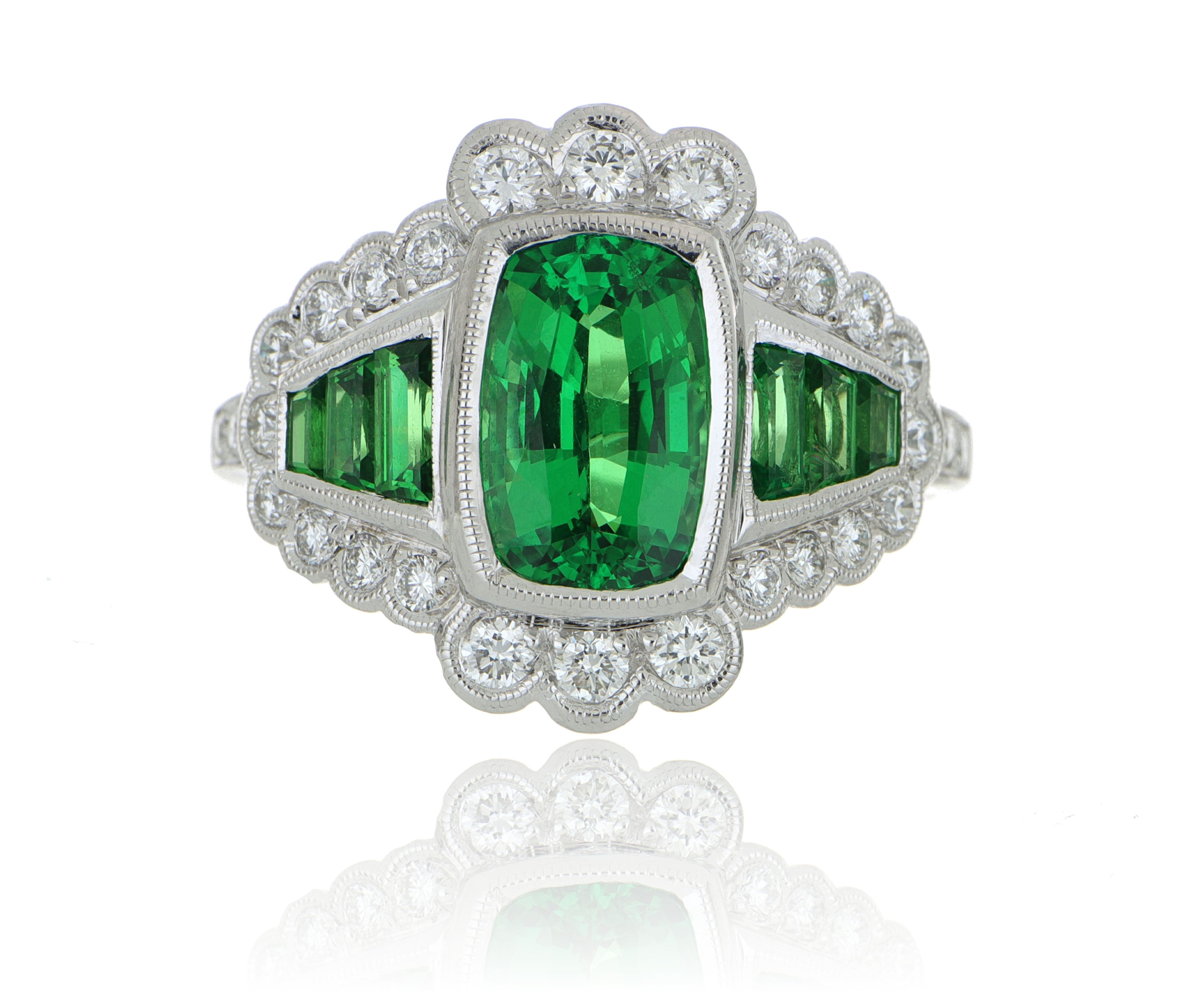 18k White Gold Tsavorite and Diamond Fashion Ring