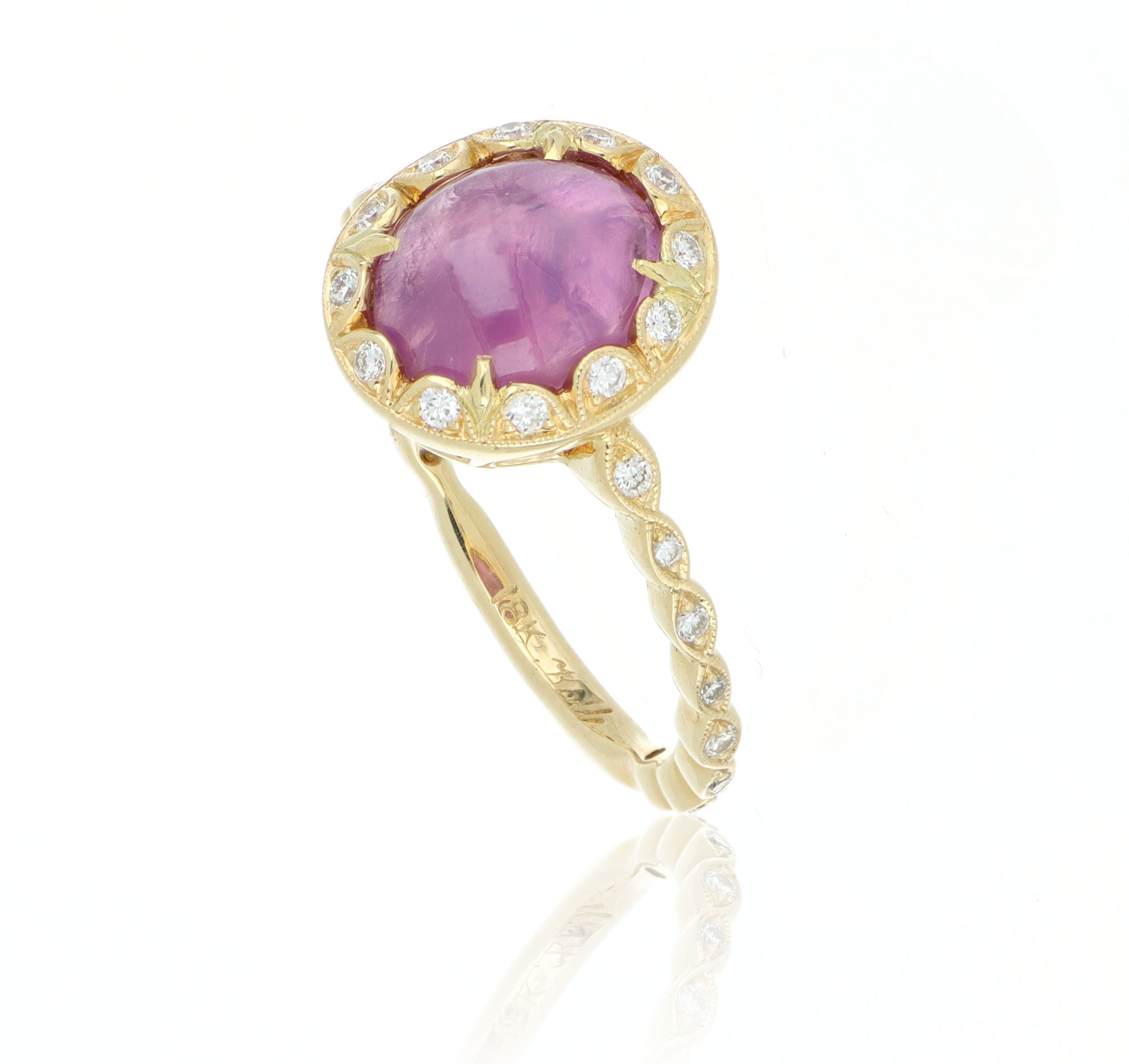 18k Yellow Gold Star Sapphire Ladies Ring