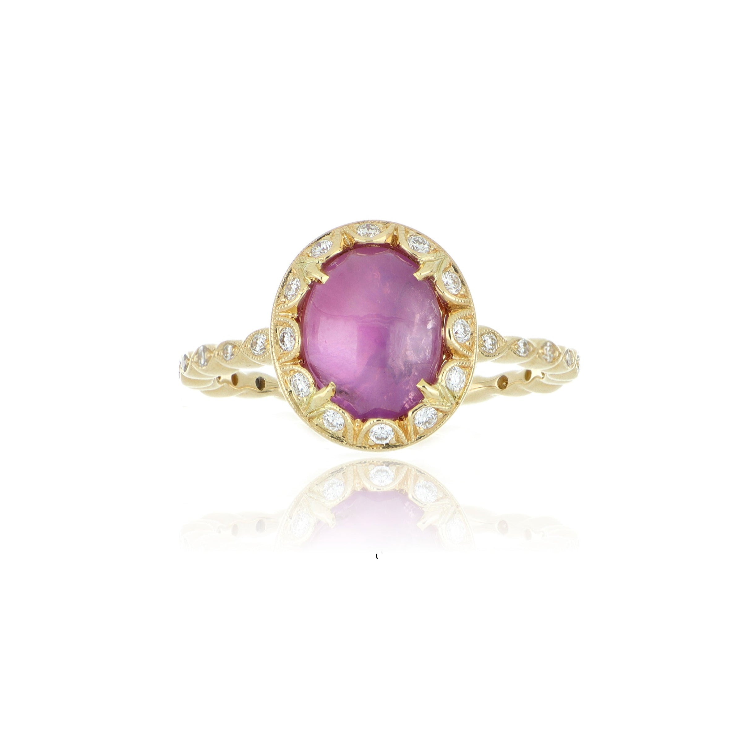 18k Yellow Gold Pink Star Sapphire Ring