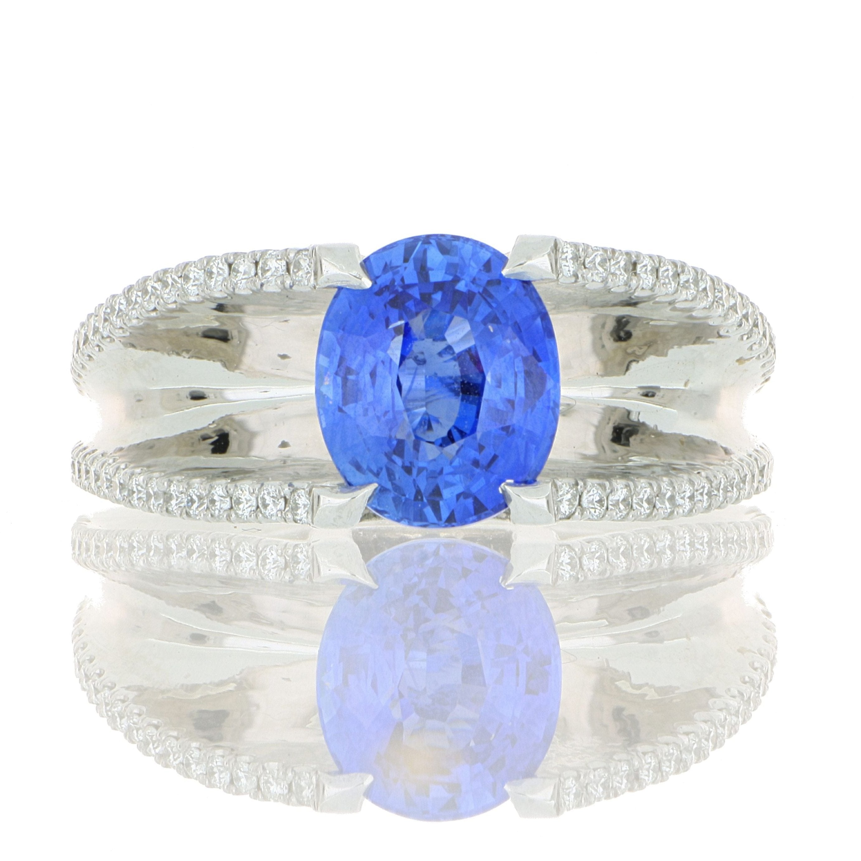 Platinum Blue Sapphire and Diamond Ring