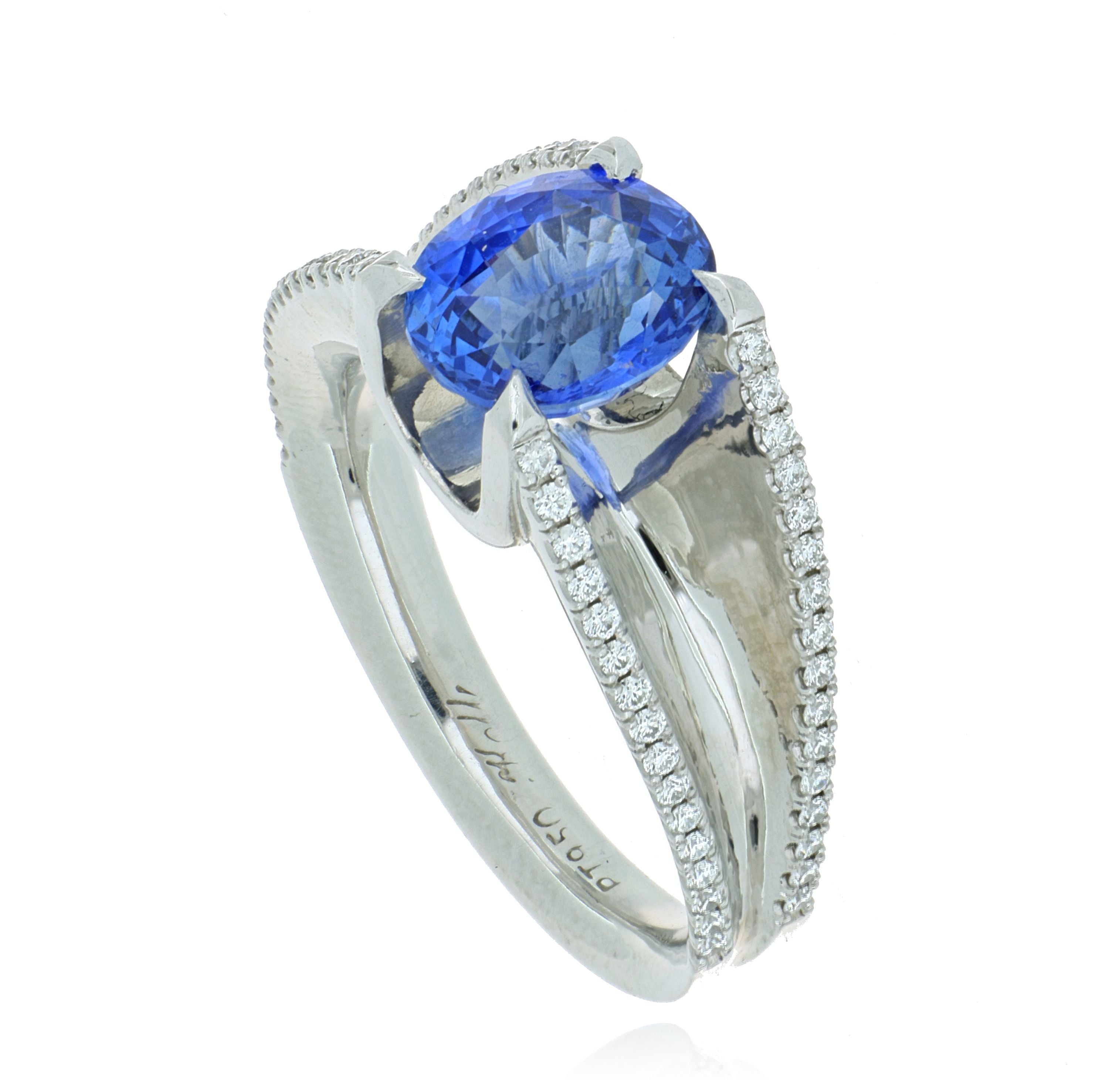 Platinum Blue Sapphire and Diamond Ring