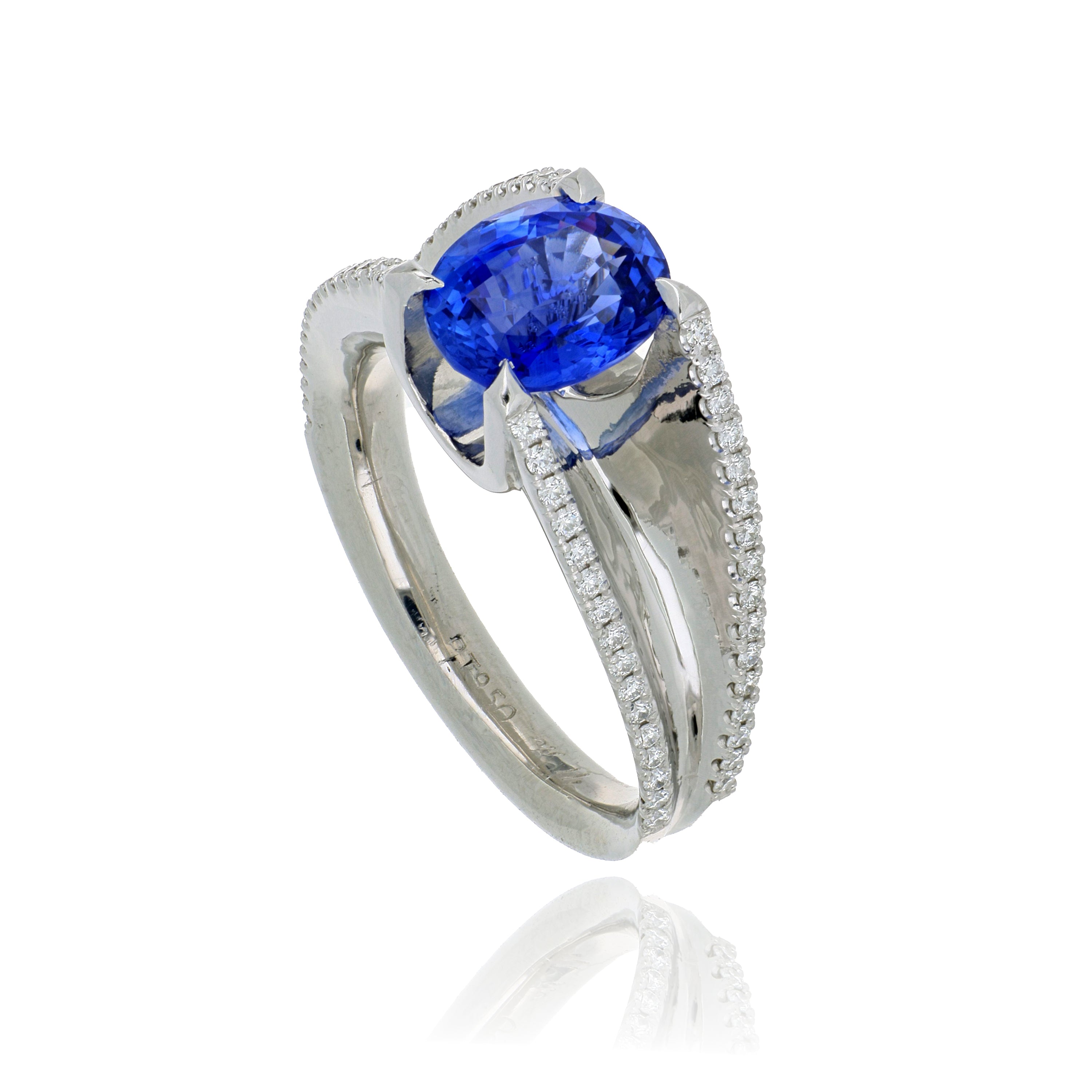 Platinum Blue Sapphire and Diamond Ring - Charles Koll Jewelers