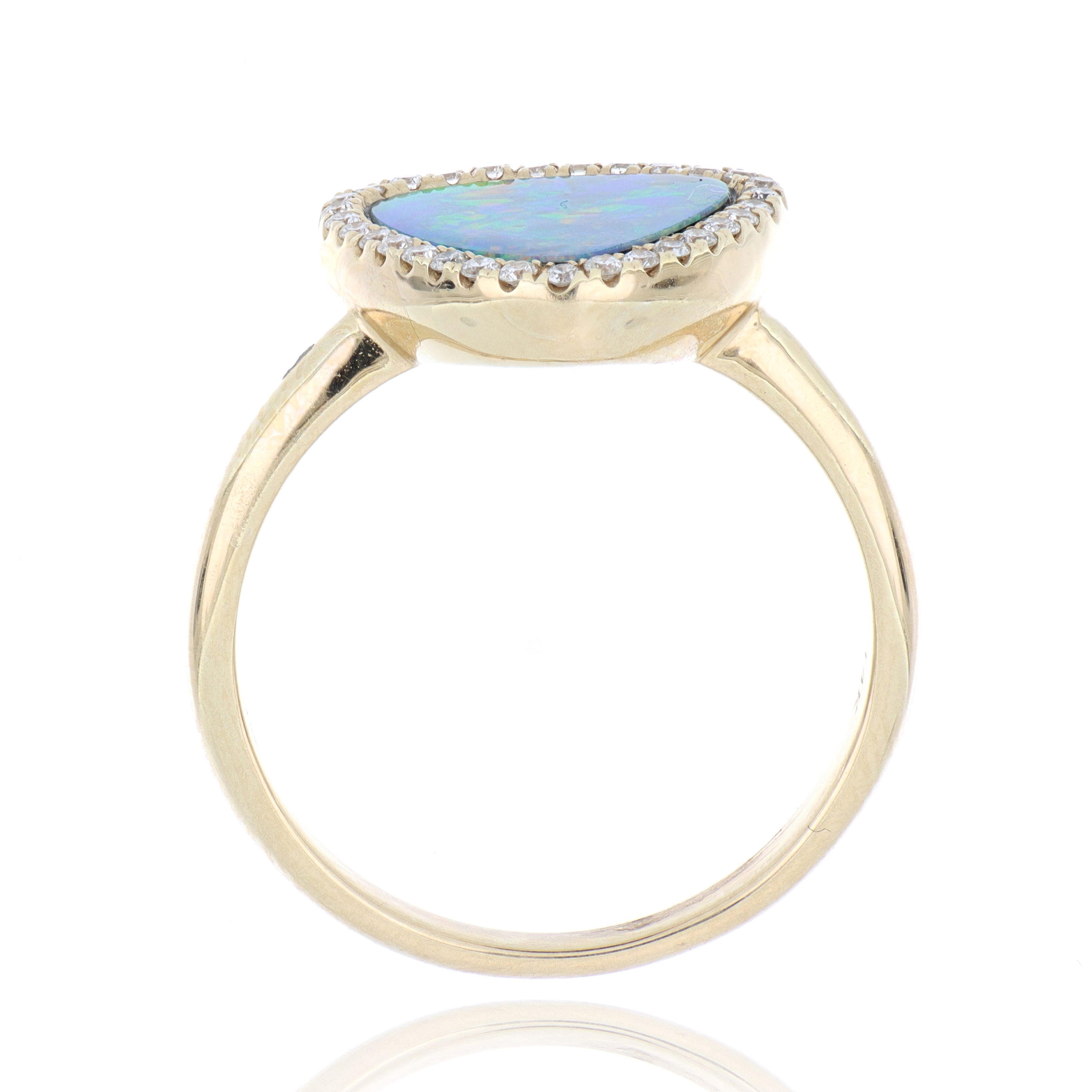 18k Yellow Gold Australian Opal and Diamond Ring