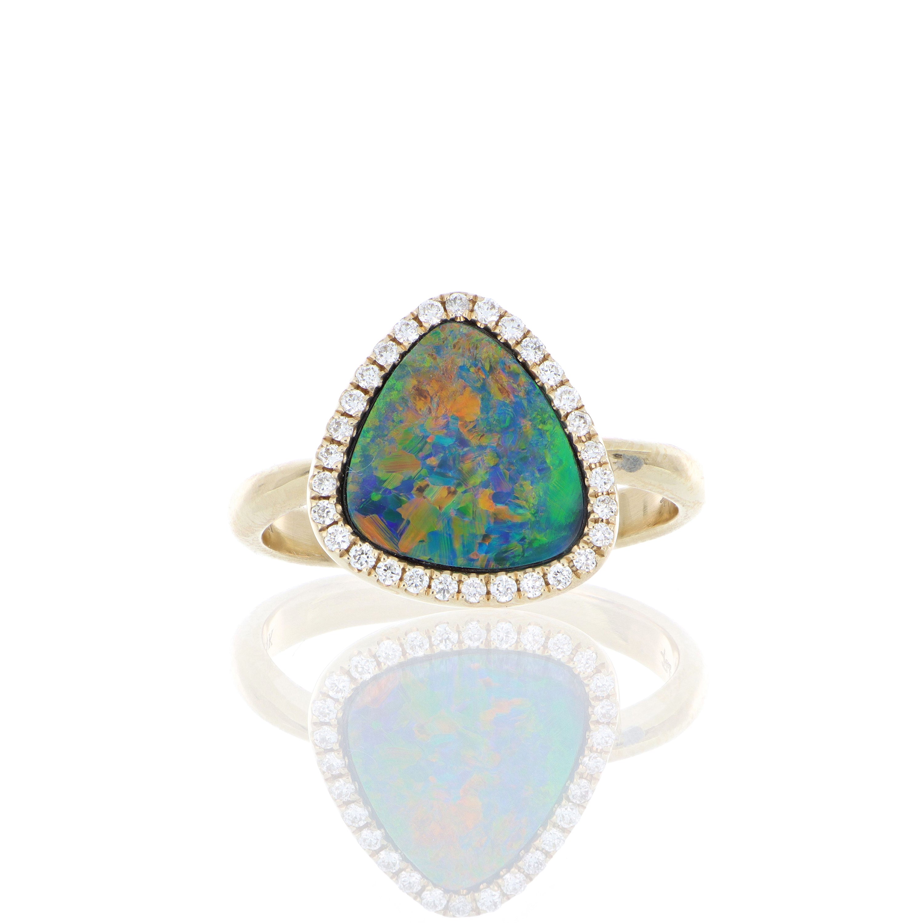 18k Yellow Gold Australian Opal and Diamond Ring