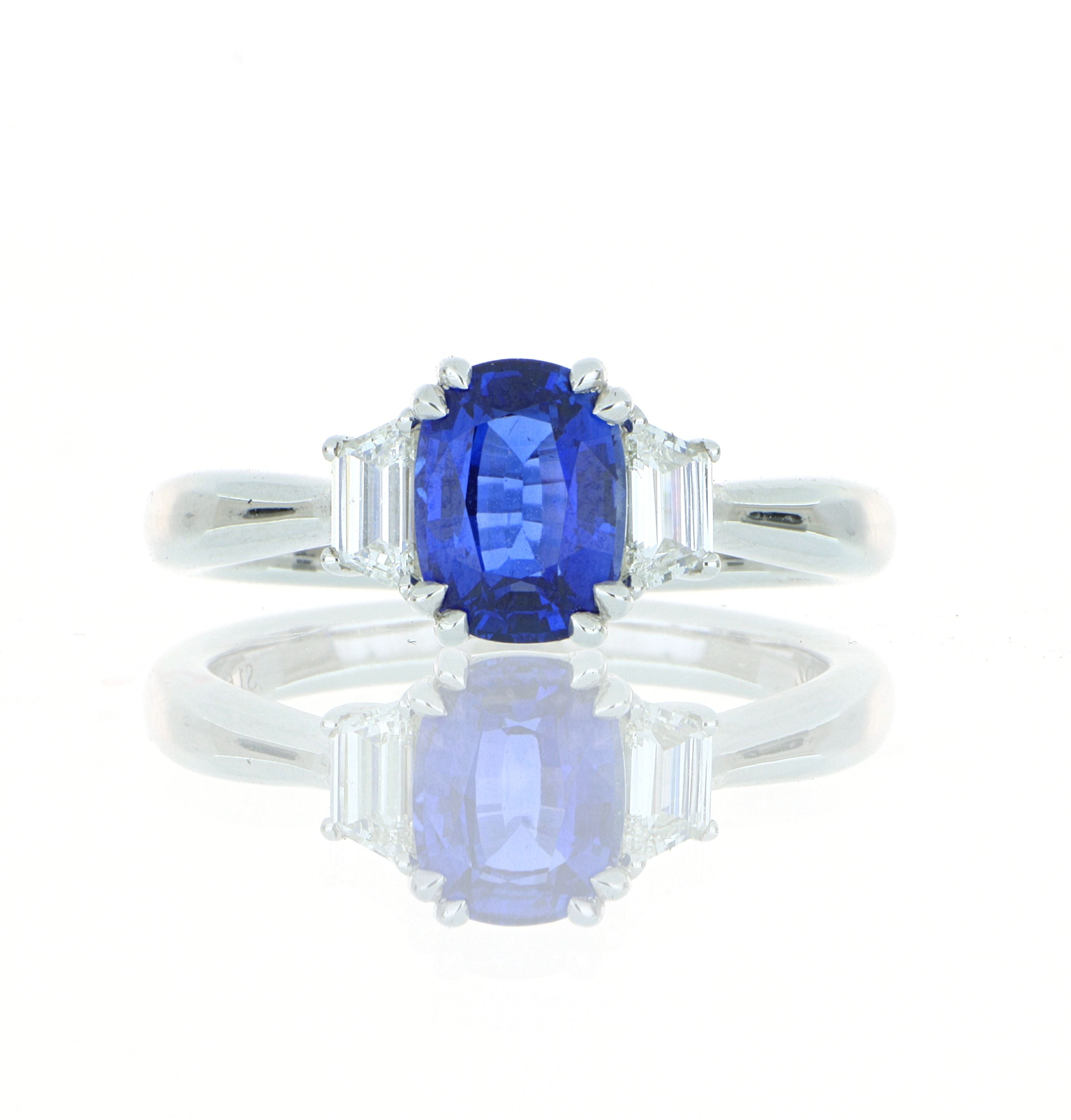 18k White Gold Blue Sapphire and Diamond Ring