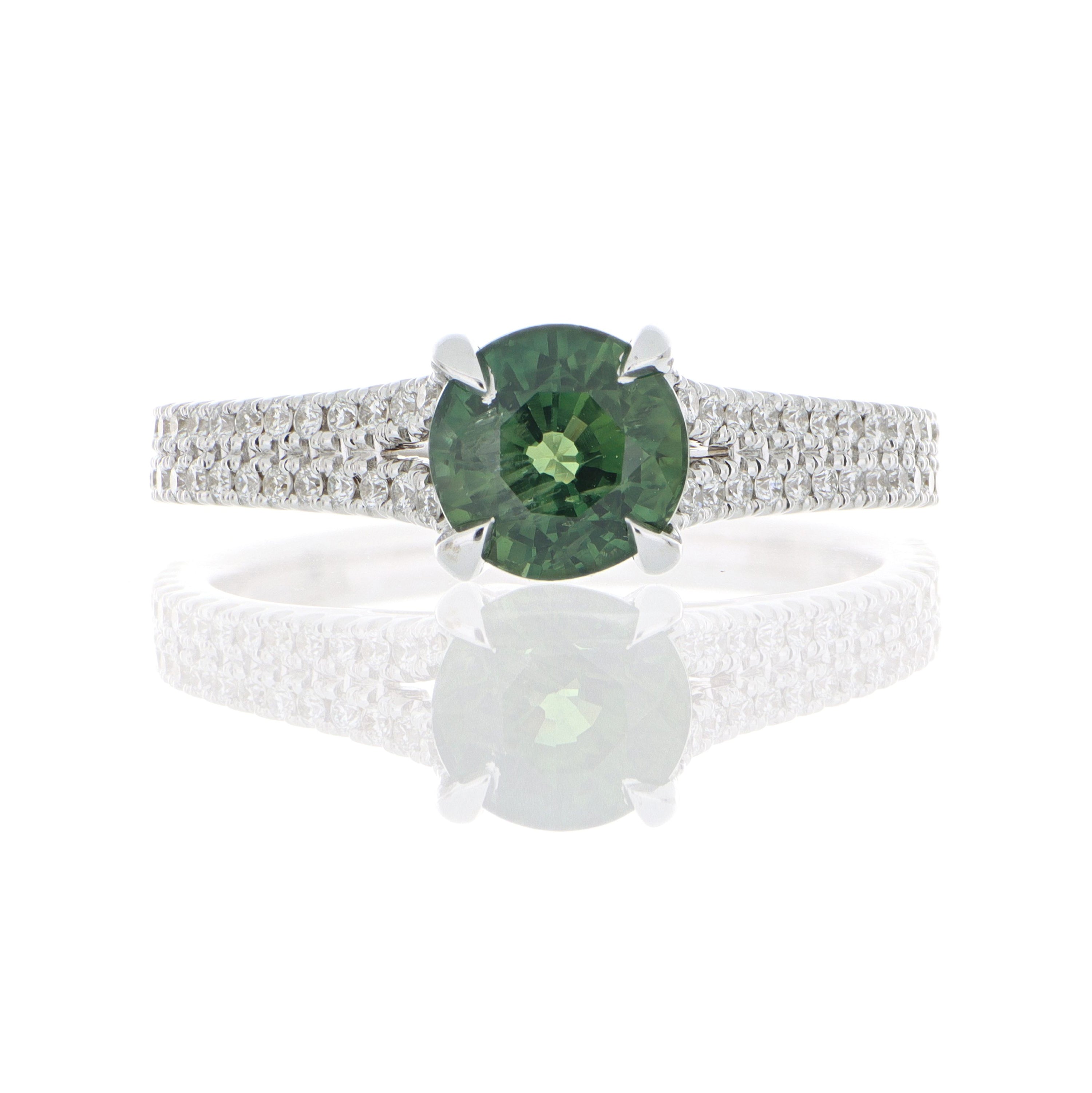 18k White Gold Green Sapphire and Diamond Ring