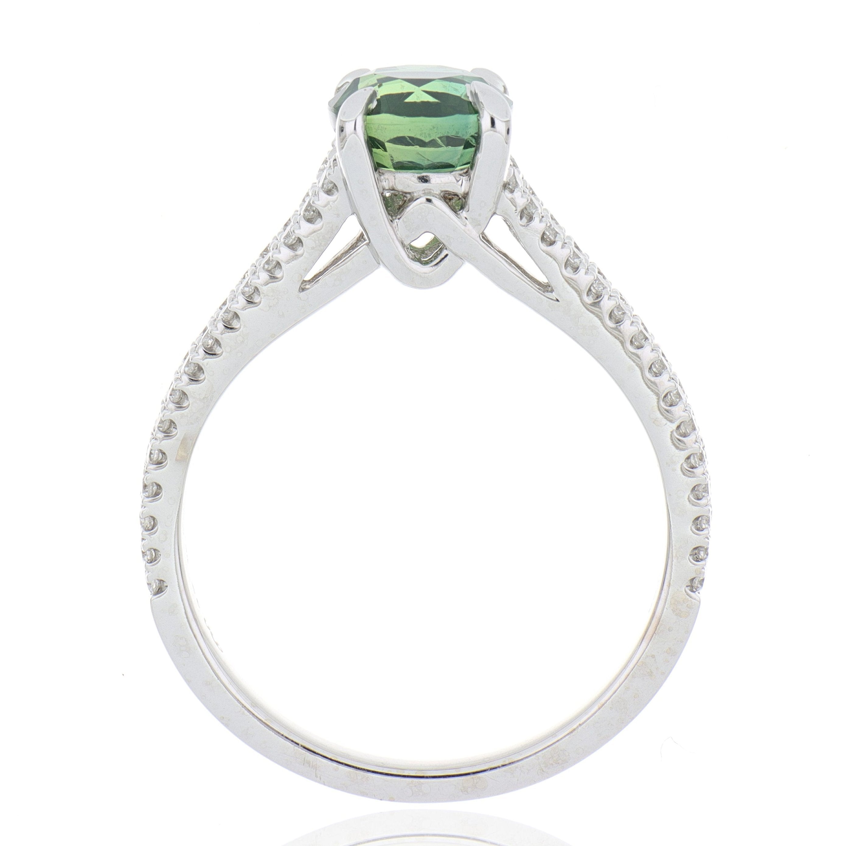 18k White Gold Green Sapphire and Diamond Ring