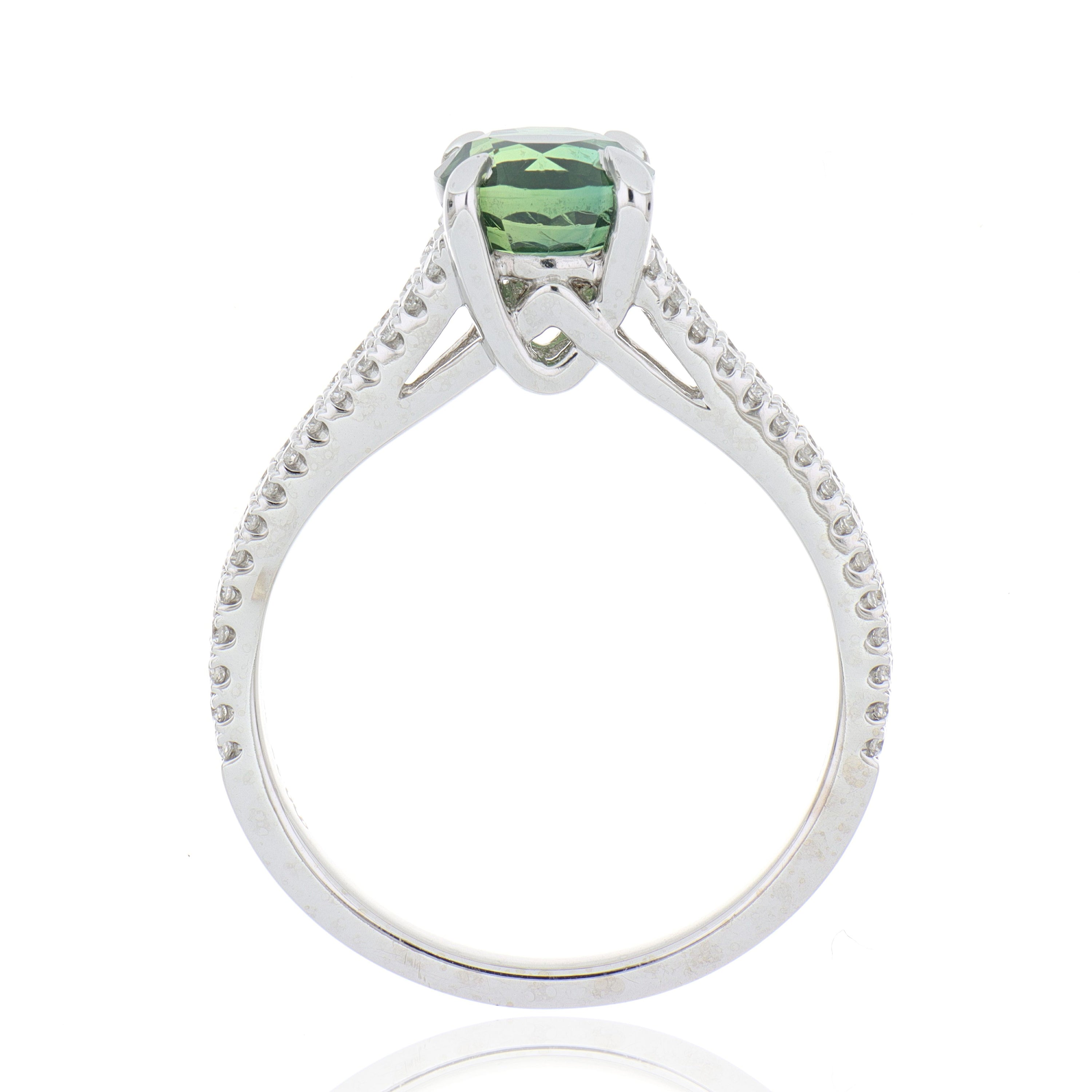 18k White Gold Green Sapphire and Diamond Ring