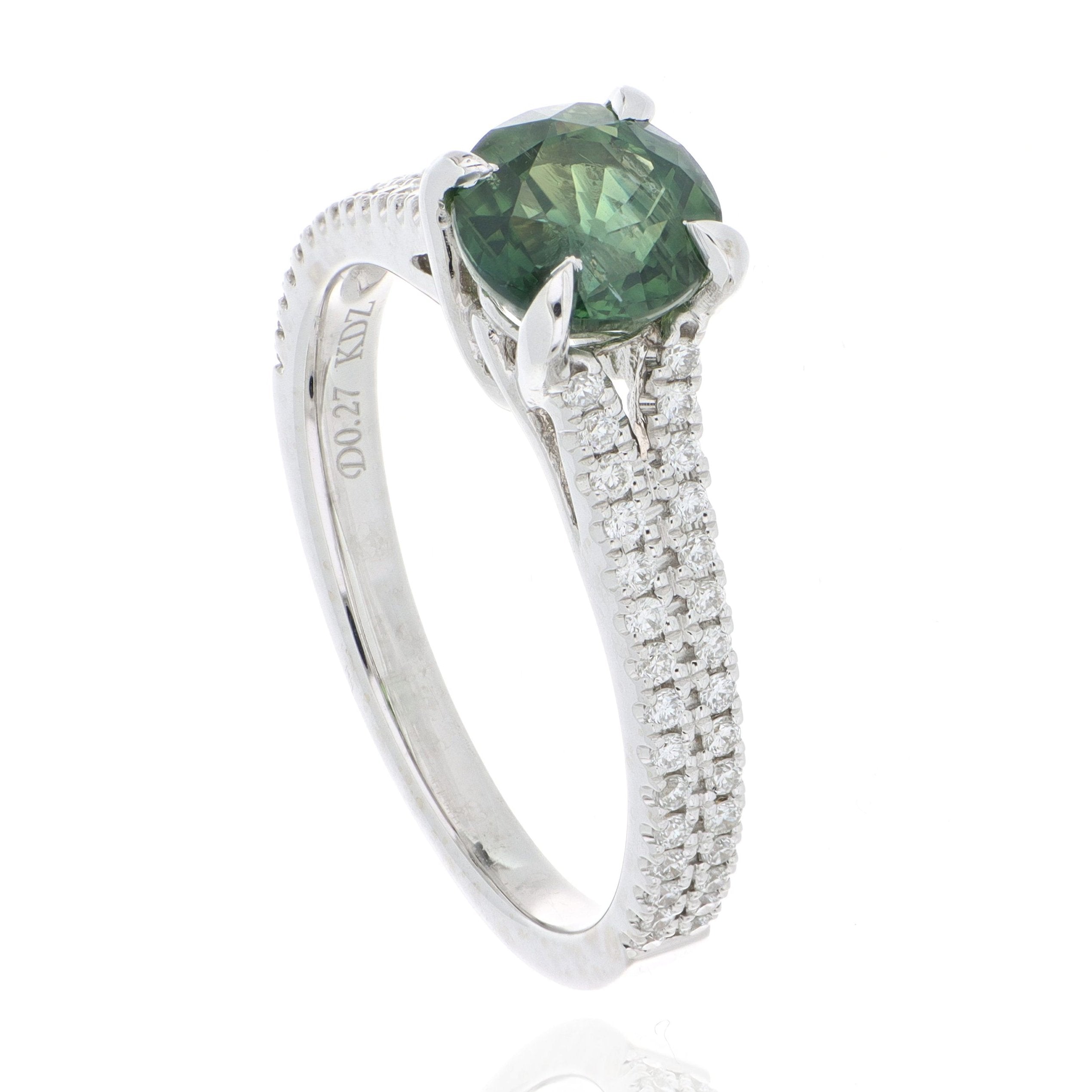 18k White Gold Green Sapphire and Diamond Ring