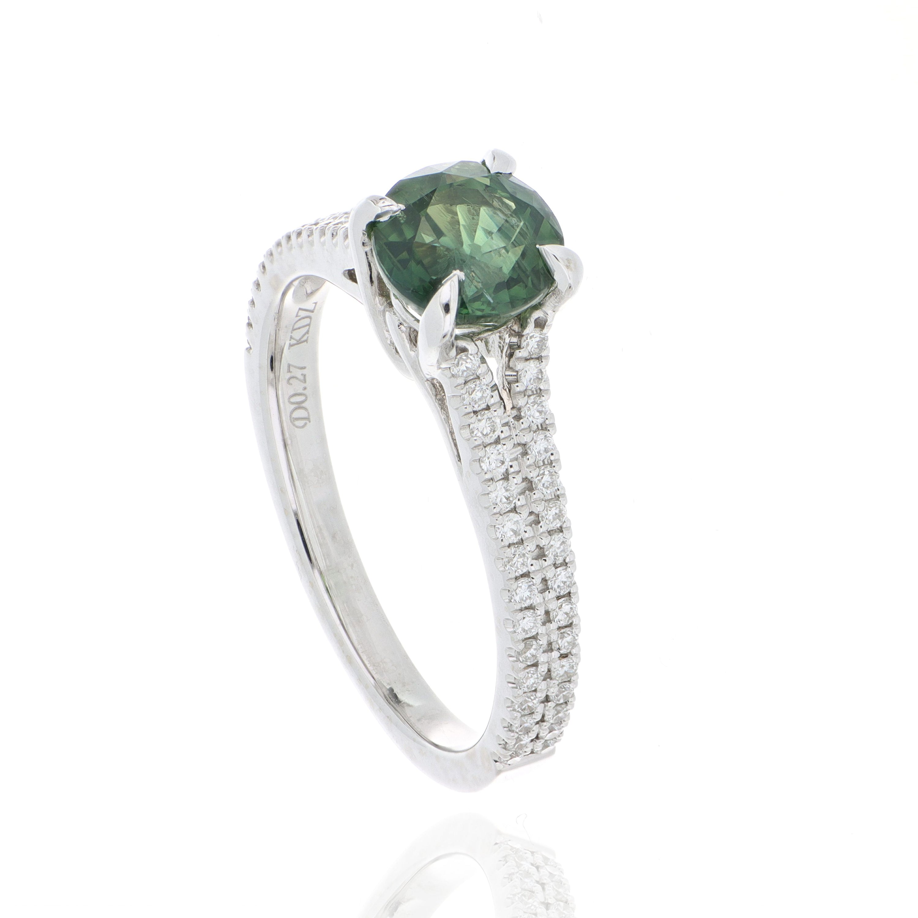 18k White Gold Green Sapphire and Diamond Ring