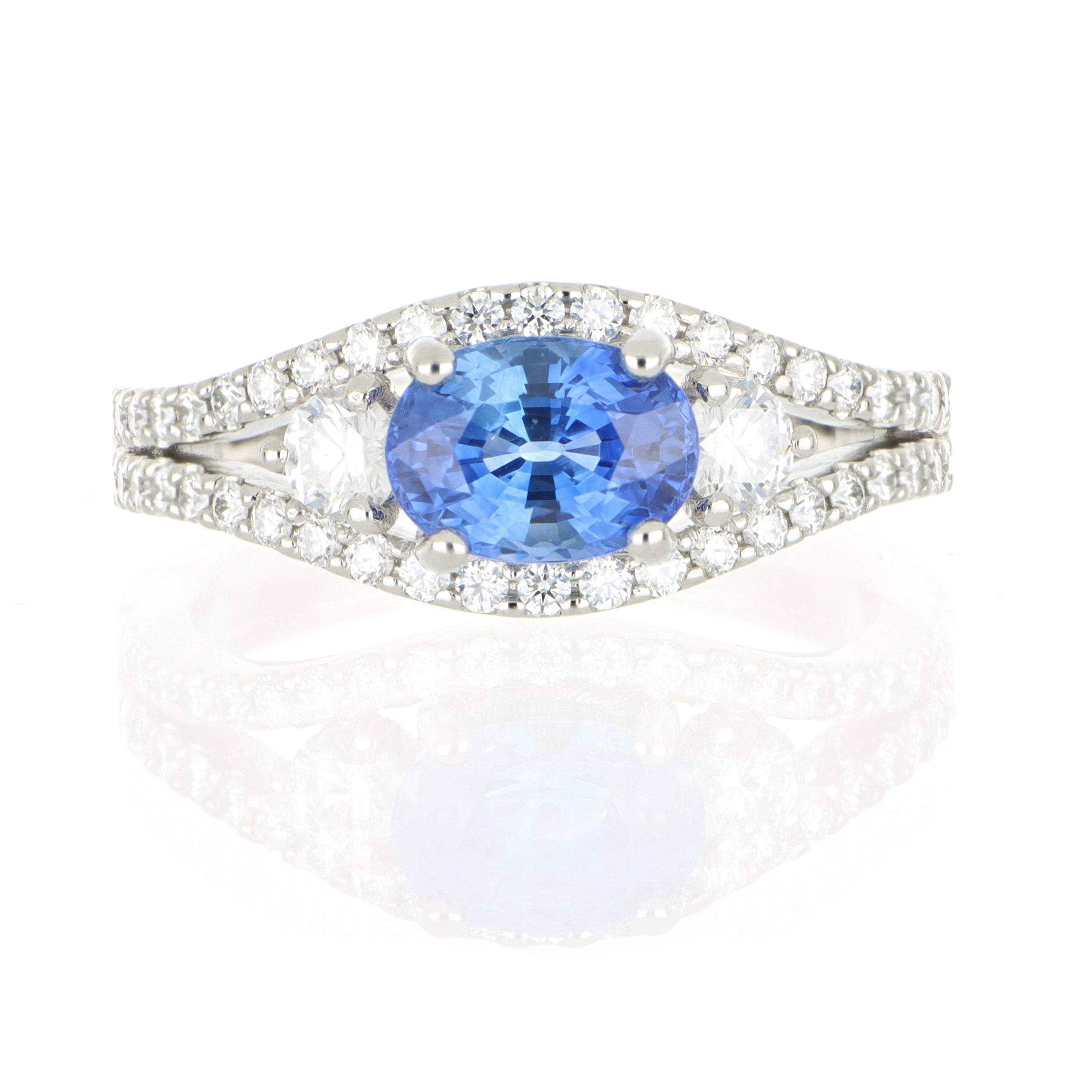 Hard Platinum Blue Sapphire and Diamond Ring