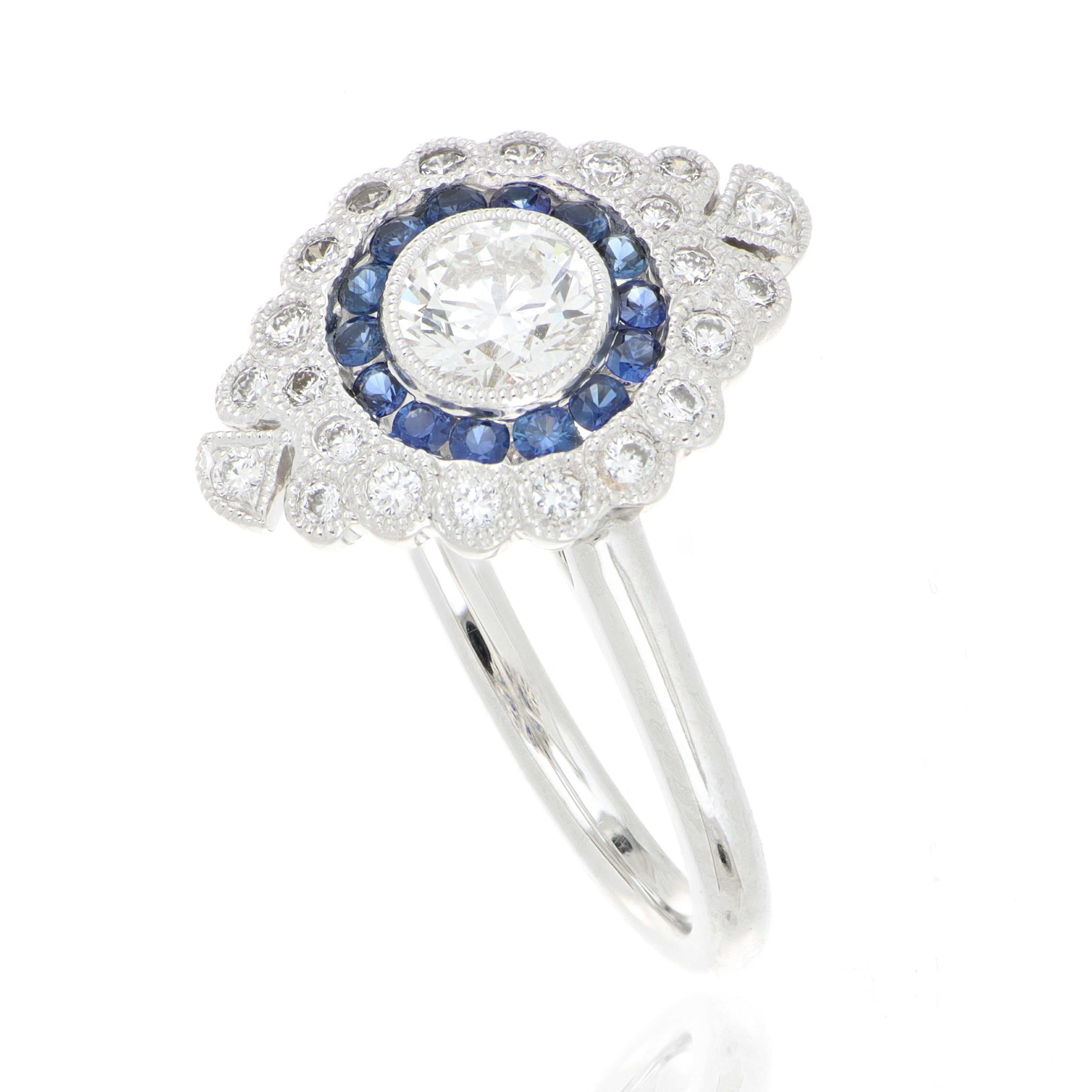 18k White Gold Blue Sapphire and Diamond Cocktail Ring