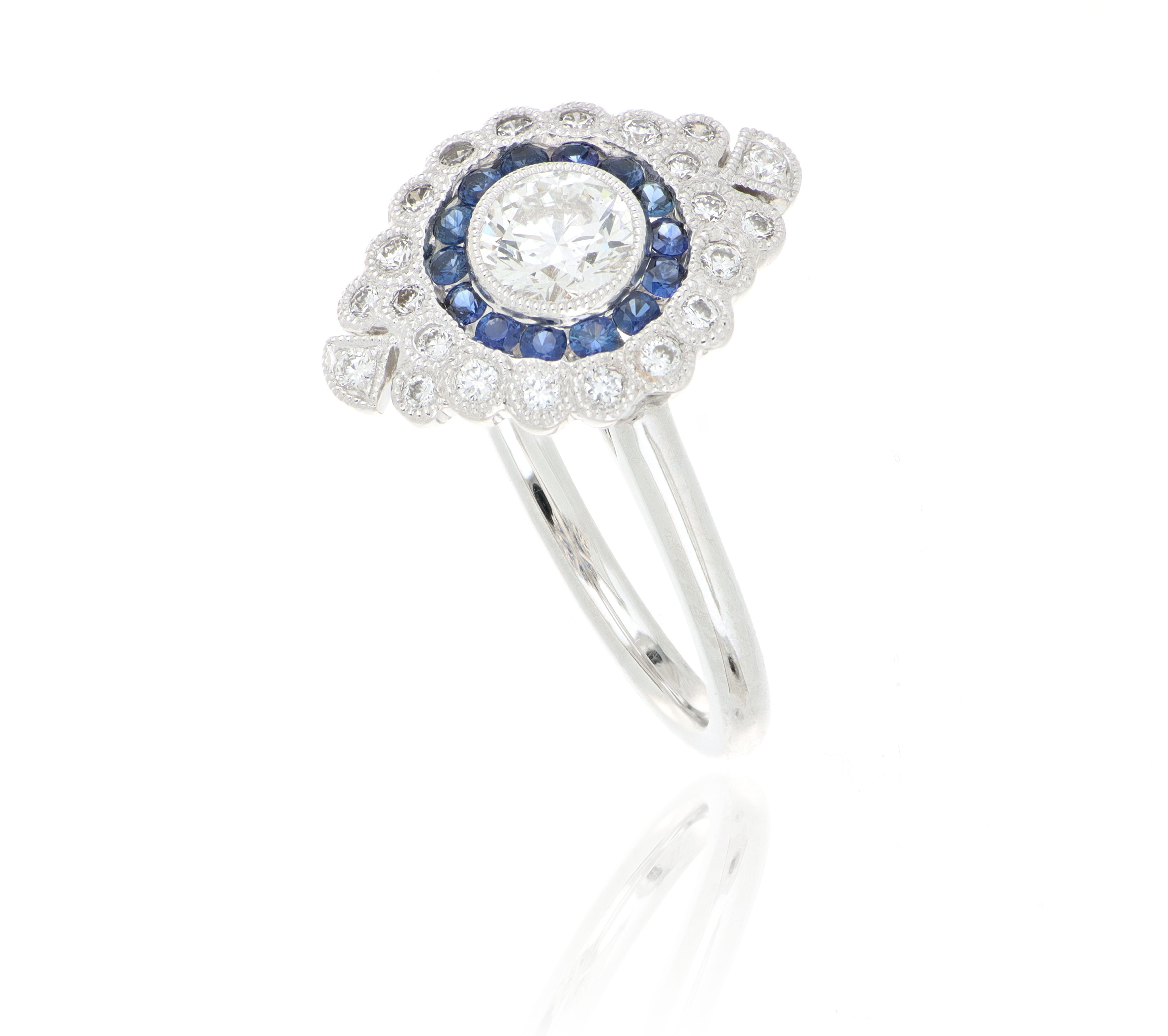 18k White Gold Blue Sapphire and Diamond Cocktail Ring