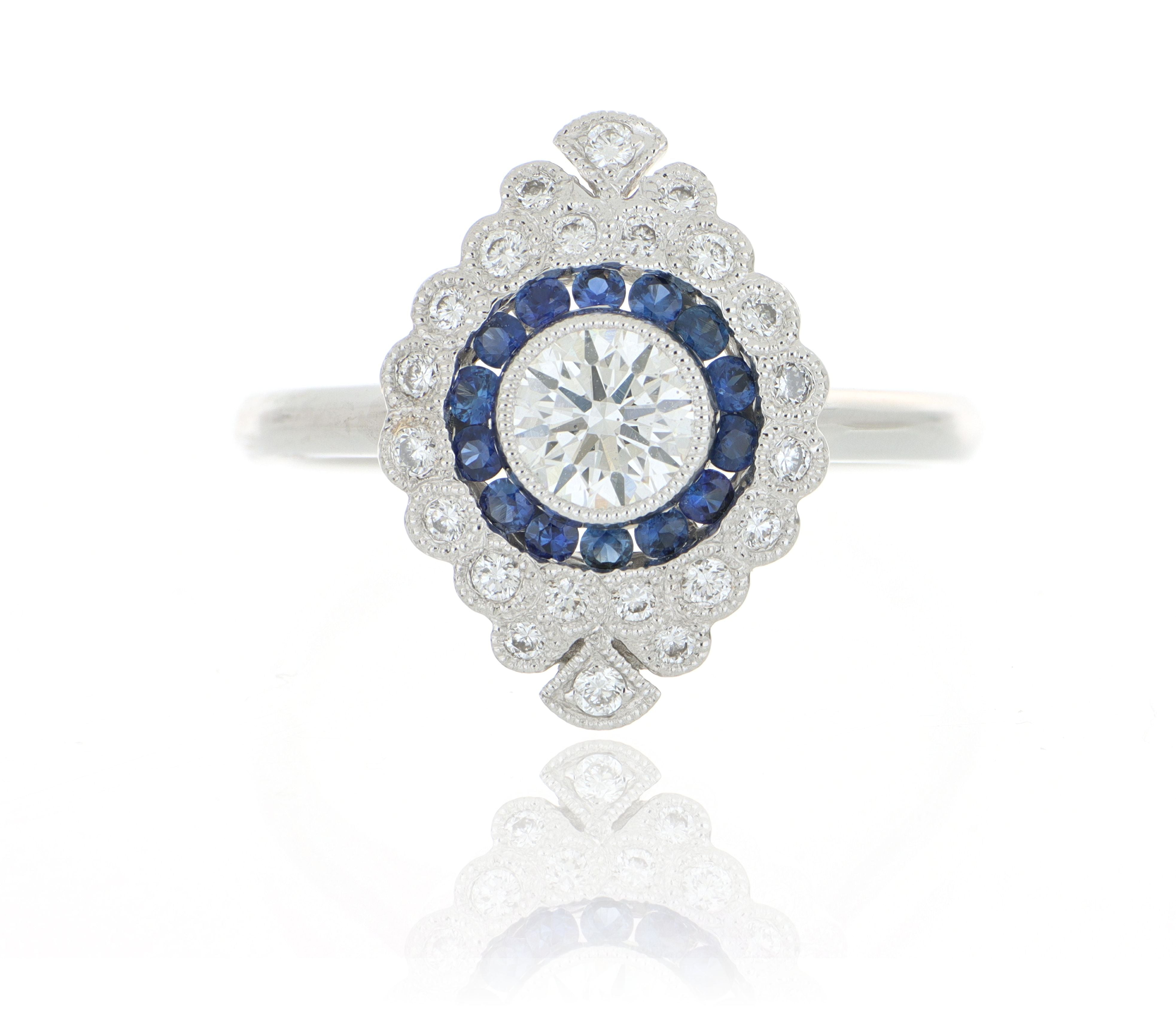 18k White Gold Blue Sapphire and Diamond Cocktail Ring