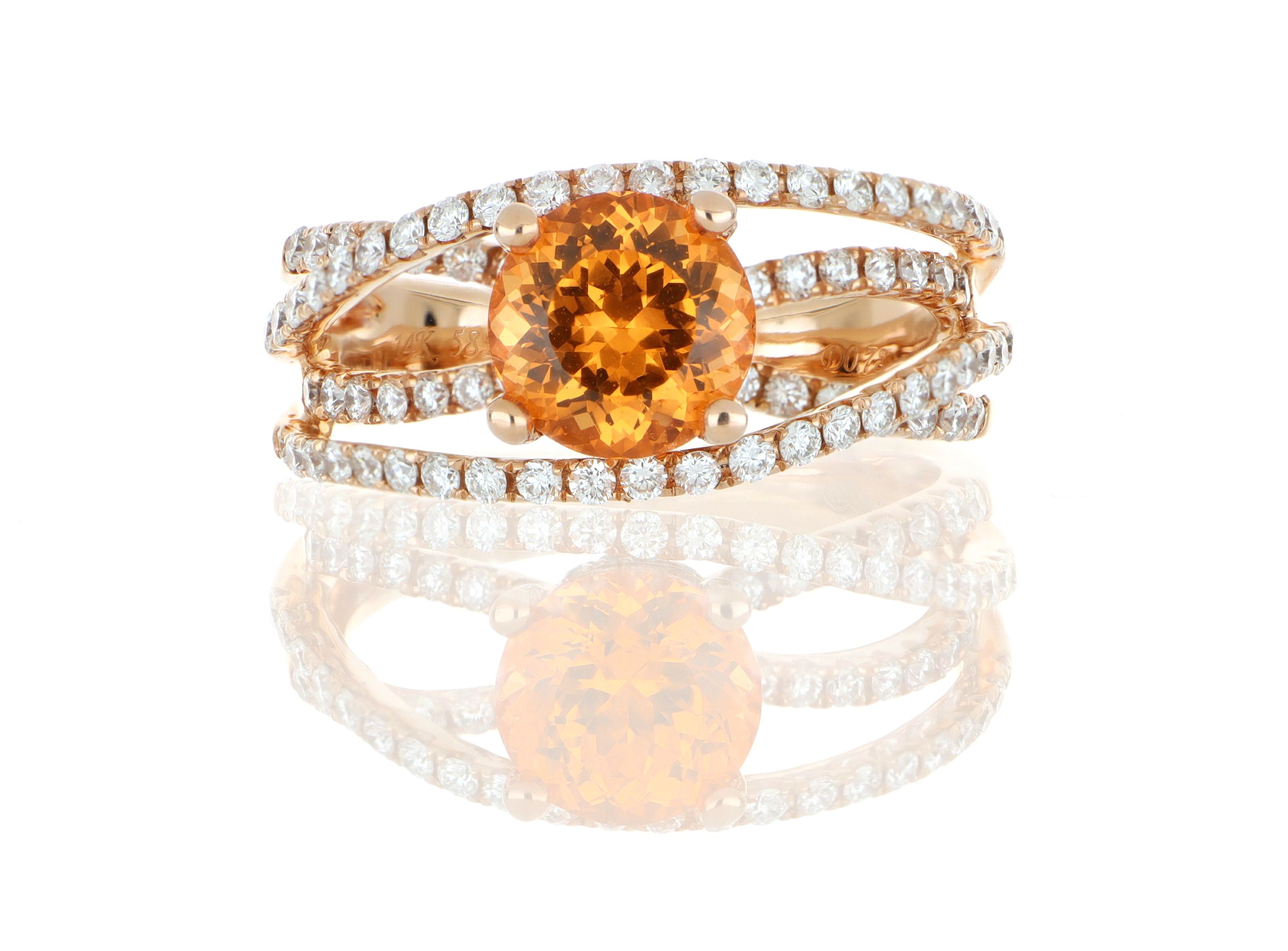 18k Rose Gold Orange Garnet and Diamond Ring