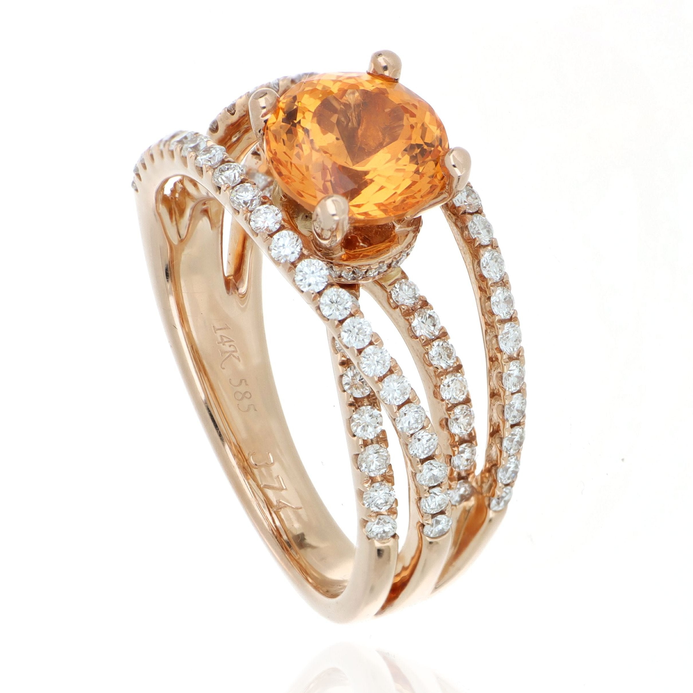 18k Rose Gold Orange Garnet and Diamond Ring