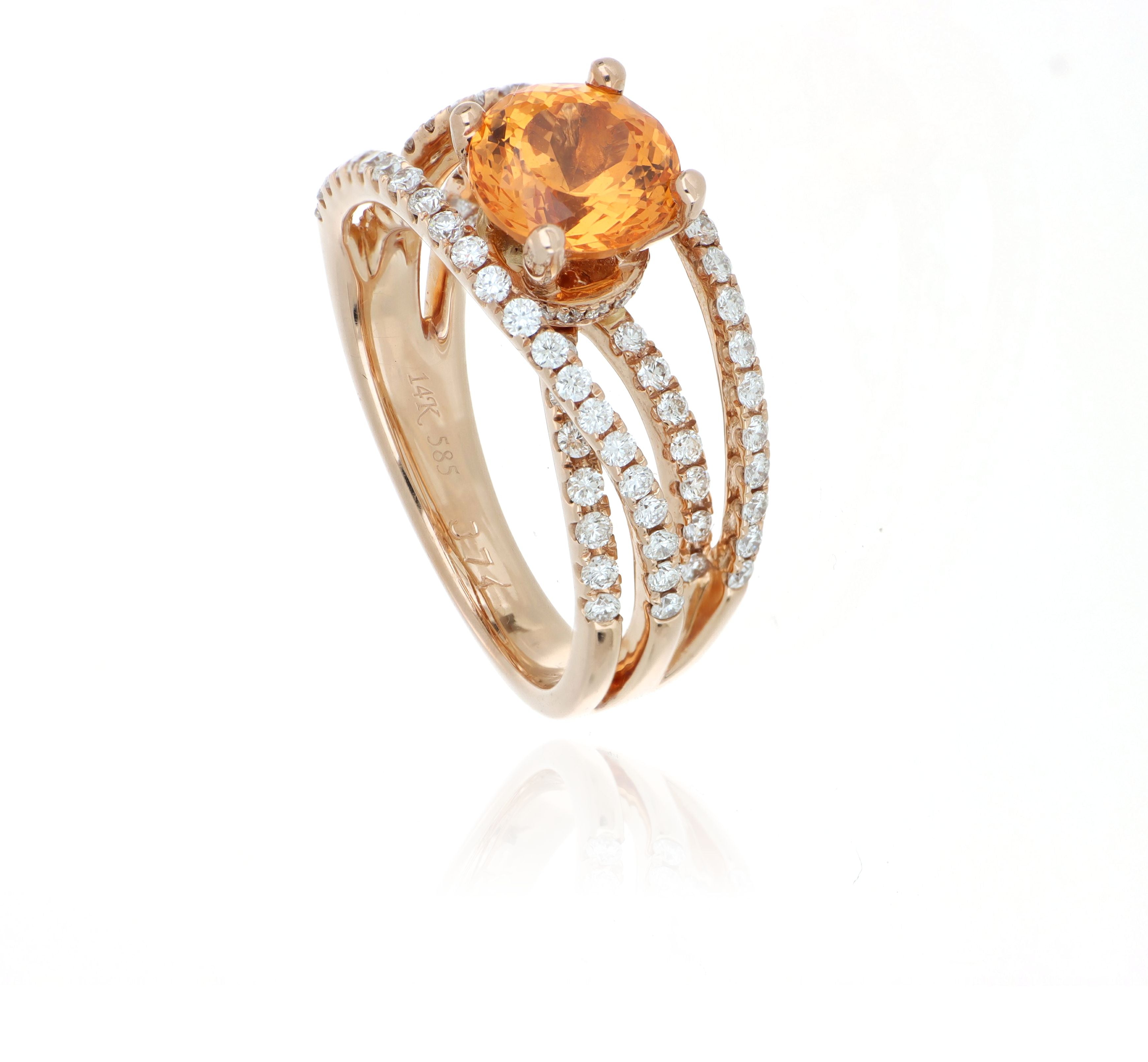 18k Rose Gold Orange Garnet and Diamond Ring